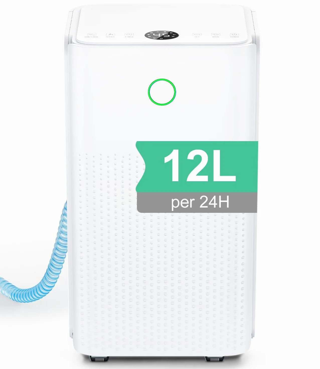 Déshumidificateur Électrique 12L/Jour avec Compresseur, 3 Modes, Silencieux et Basse Consommation, Drainage Continu, Réservoir 2,2 L, Minuterie 24 h, Deshumidificateur d Air pour Maison