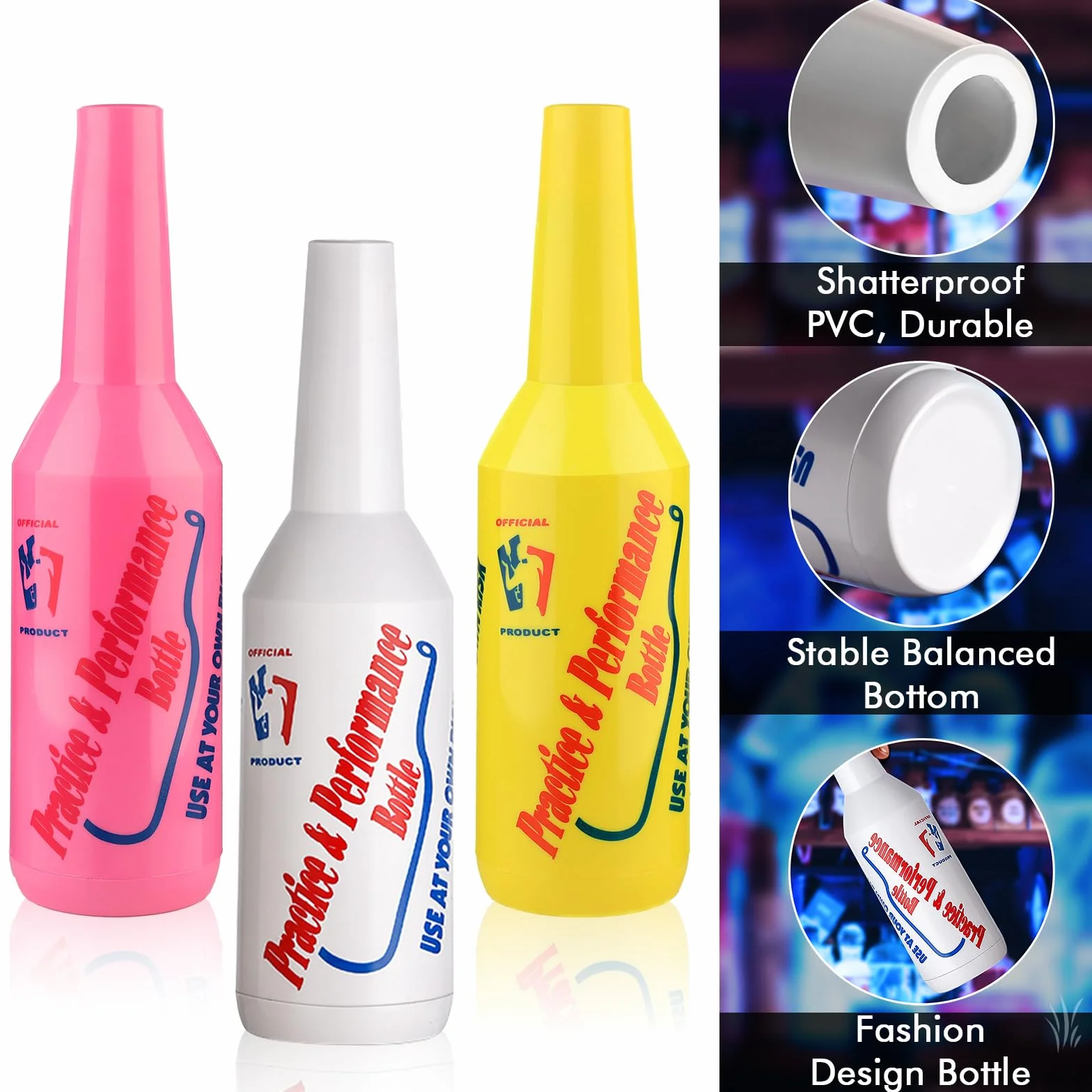 SuproBarware Flair Bottle Lot de 3 shakers à cocktail, bouteille d'entraînement, 750 ml (blanc, rose, jaune)