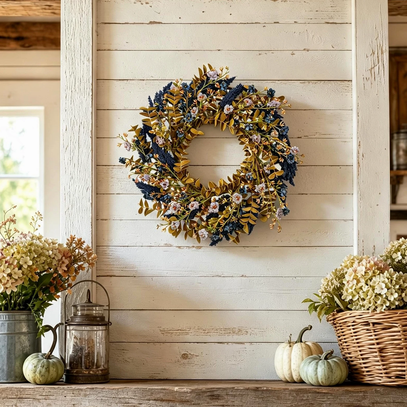 Couronne d'automne de 55,9 cm pour porte d'entrée avec buis et | Couronne de fleurs d'automne avec feuilles de buis douces au toucher pour intérieur et extérieur, couronne de fleurs sauvages