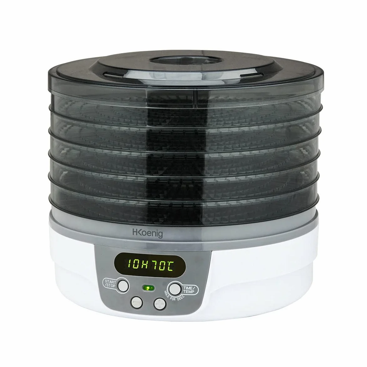 H.Koenig Déshydrateur Alimentaire électrique de nourriture DSY700, 5 Plateaux transparents Amovibles, Température réglable 35-75°C, Minuterie 24h, Séchage Aliments, Blanc