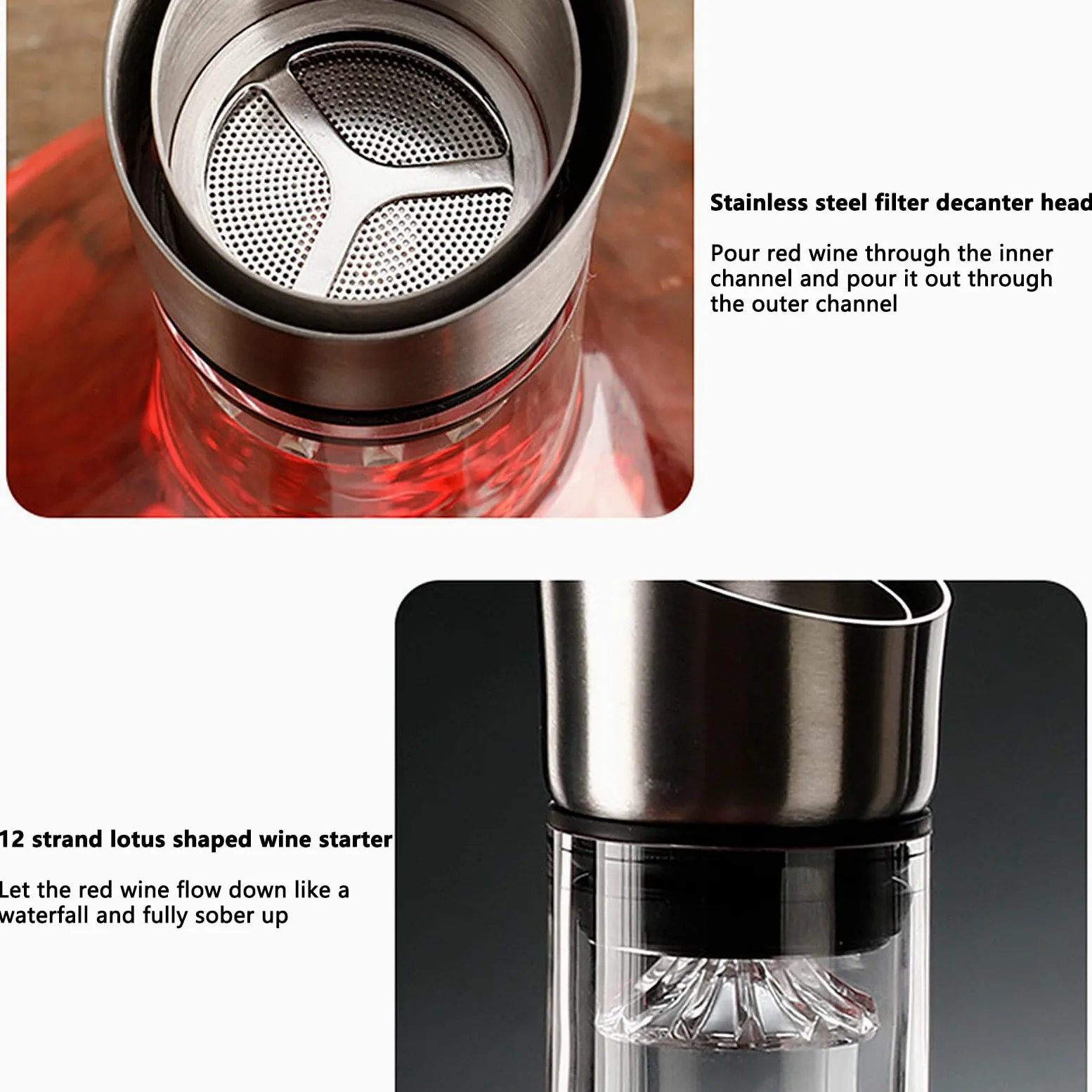 Kit de décanteur de vin avec filtre aérateur, décanteur de vin rouge 1,5 l, sans plomb, accessoires de vin soufflé à la main, aérateur de vin transparent Iceberg Design (doré)