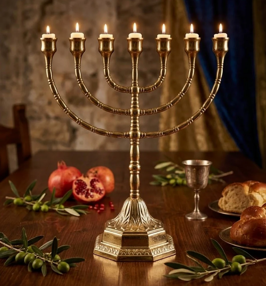 Arterameferro Menorah Chandelier religion juive en laiton poli, 7 branches, grand format