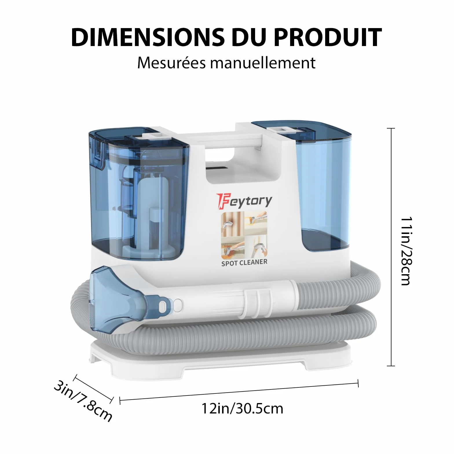 Aspirateur Nettoyeur Portable 430W 15KPa, Shampouineuse Canapé avec Double Réservoir 0,6L, Fonction Autonettoyante, Brosse Large & Petite, pour Tissus, Cuir, Moquette, Coussins, Intérieur Voiture