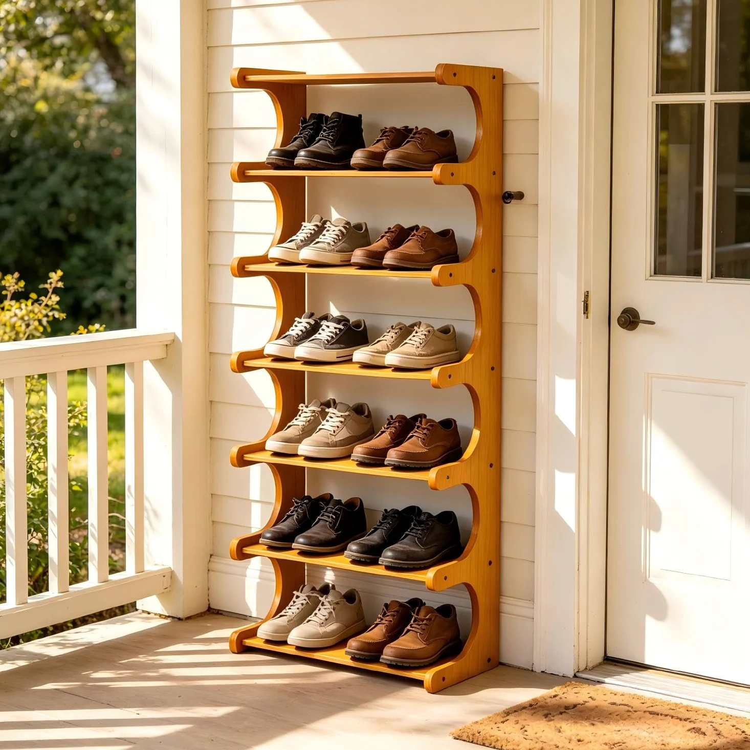 Étagère à chaussures verticale en bois à 7 niveaux de 104,1 cm de haut, tour à chaussures d'entrée multicouche en bois massif, organisateur de chaussures sur pied pour placard étroit
