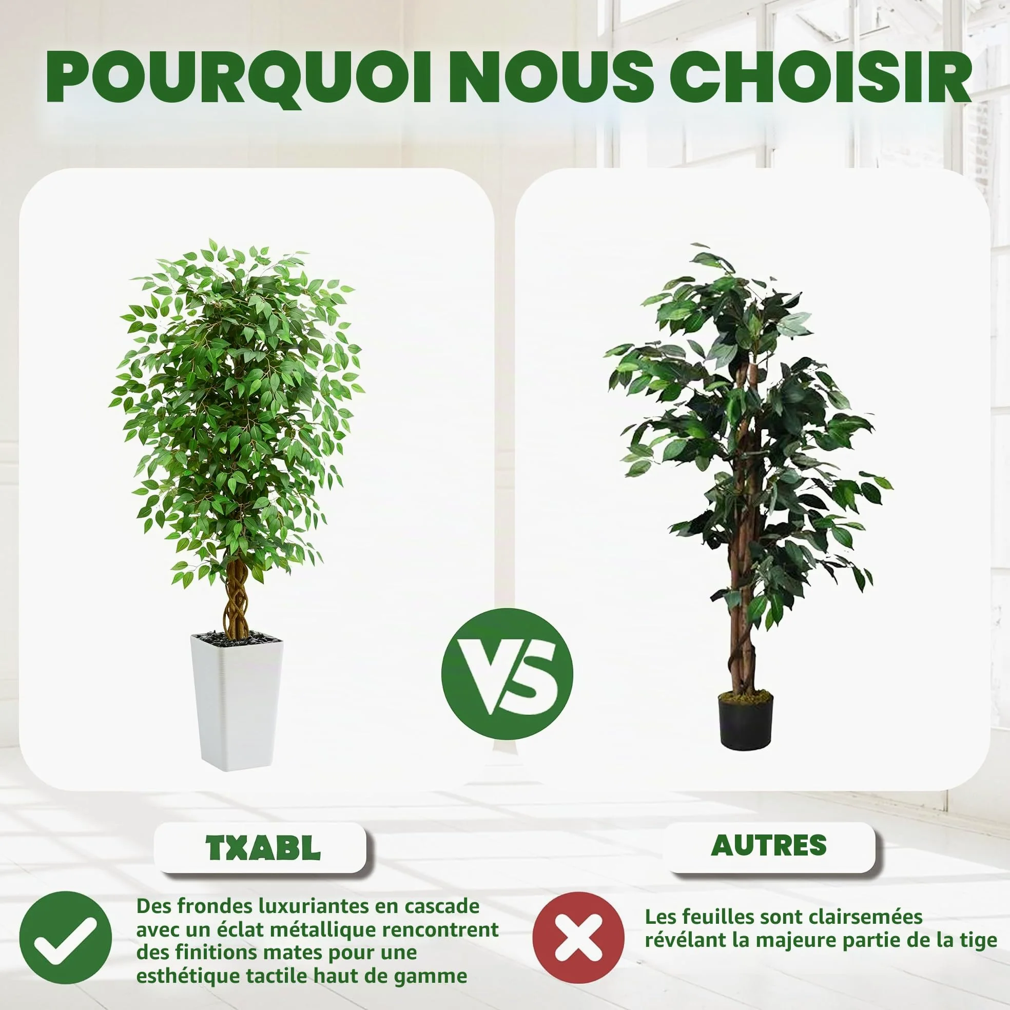 150cm Plantes Artificielles Ficus - Grande Arbre Artificiel, avec Troncs Incurvés Naturels, Fausse Plante pour Une Utilisation Intérieure et Extérieure, Bureaux, Salons ou Décoration de La Maison.