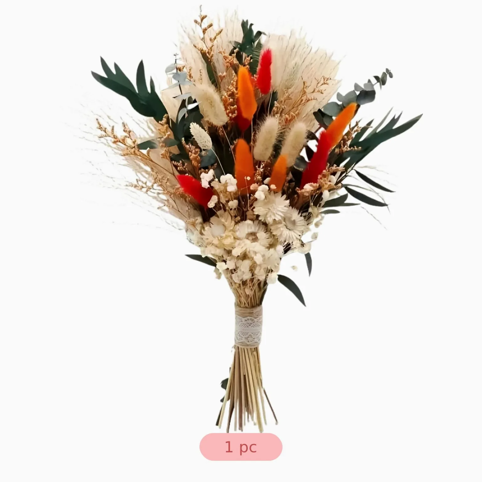 Bouquet de Fleurs séchées Orange, Lot de 50 tiges, Queue de Lapin et Herbes de Pampas, Composition Florale séchée à l’air Naturel pour déco Maison, Mariage, fête, Style Campagne, 43 x 28 cm