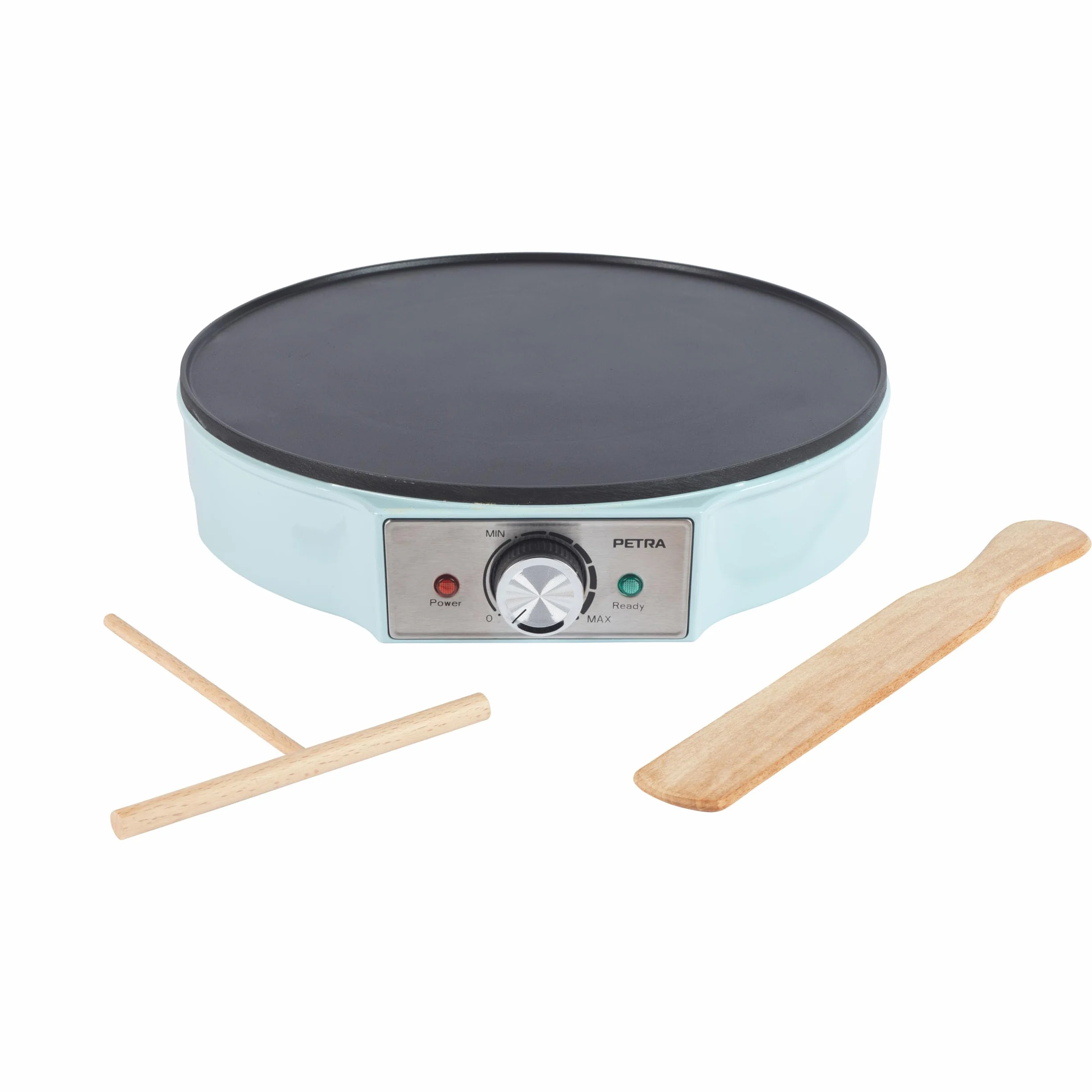 Petra Crêpière Électrique 1200W, Machine à Crêpes avec Plaque Antiadhésive 30cm, Grande Plaque Chauffante avec Température Réglable, Accessoires en Bois Inclus, Garantie 3 Ans