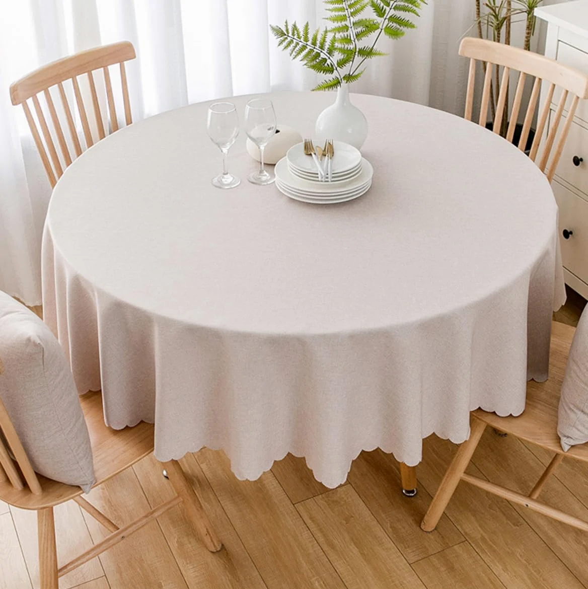 Nappe Ronde antitache Protéger et décorer la Table Nettoyage Facile Kaki Diamètre 200 cm