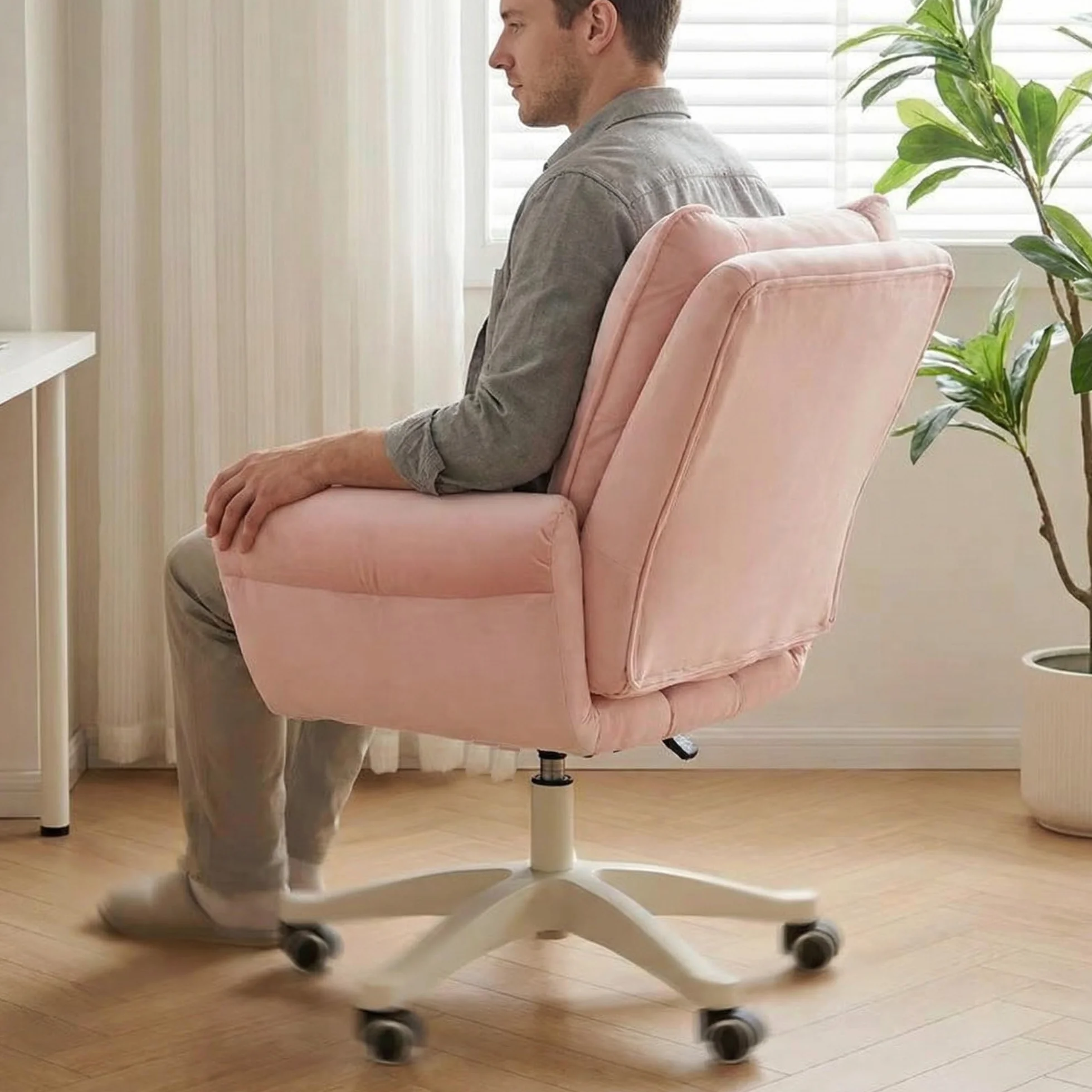 Chaise De Bureau, Coiffeuse À roulettes, Réglable en Hauteur, Capacité Charge Jusqu'à 120 Kg, for Domicile, Chambre Coucher, Cadeau(Pink)