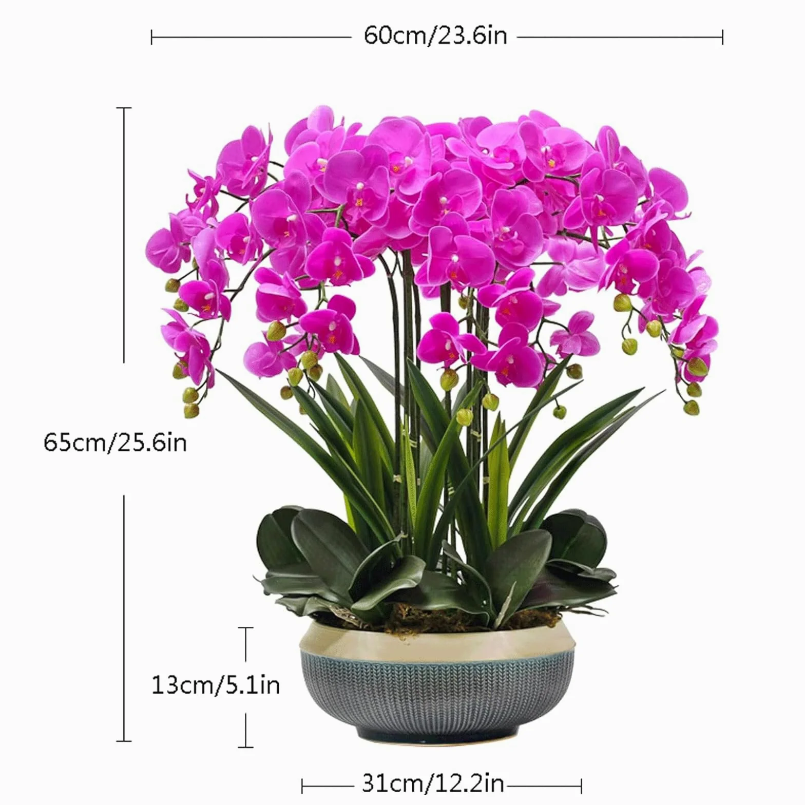 Orchidées artificielles avec Vase en céramique, Fleurs artificielles en polyuréthane, phalaenopsis artificielles, 65 cm, Fausses Fleurs pour la Maison
