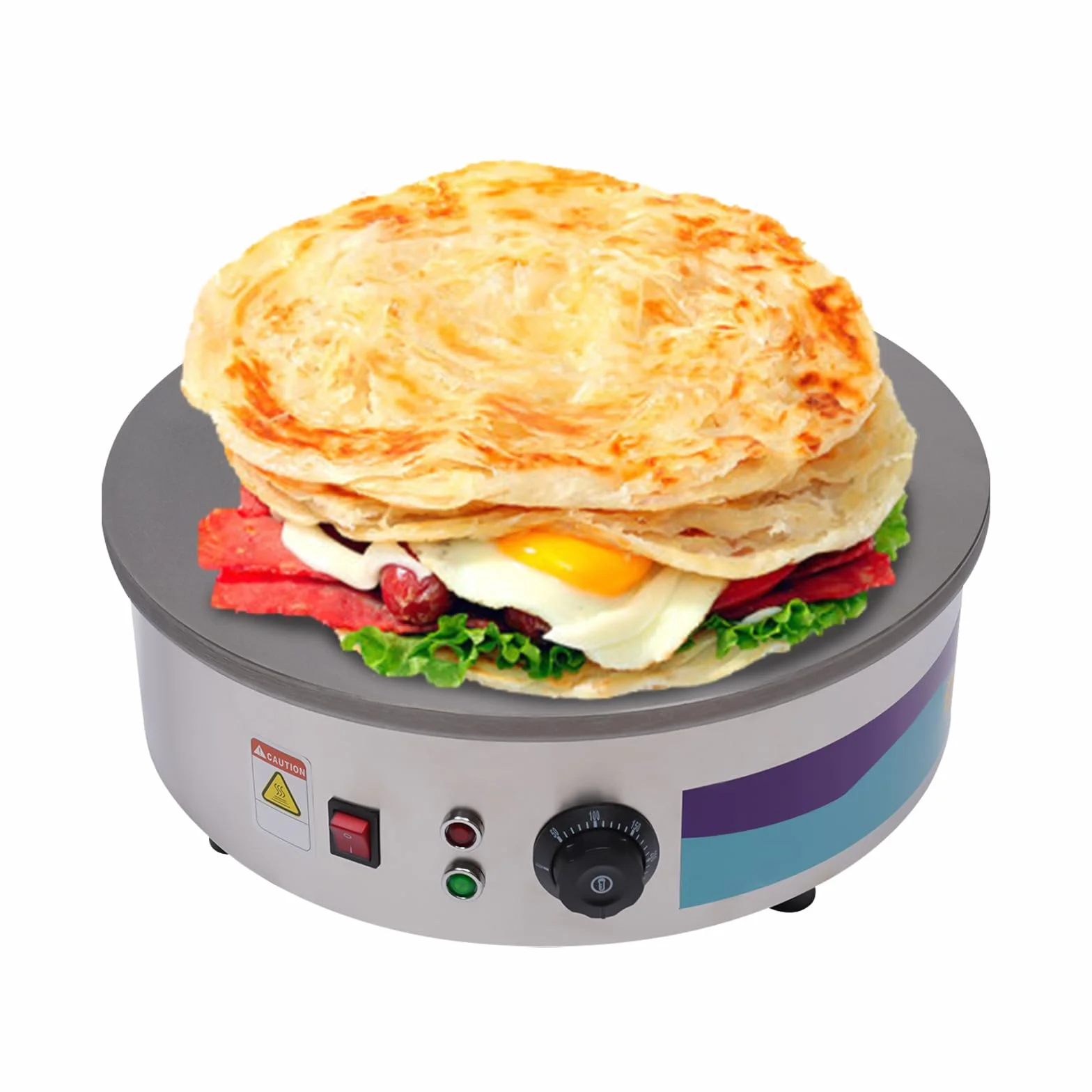 Crêpière électrique à crêpes en acier inoxydable 2800 W 45 cm 220 V professionnel commercial pour crêpes, plaque en acier inoxydable, spatule, distributeur, crêpes, omelettes