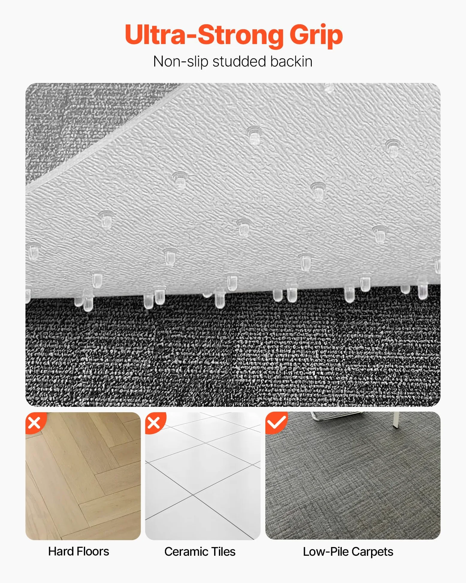 VEVOR Tapis de chaise de bureau 117,8 x 152,4 cm, tapis de protection de sol transparent avec crampons, antidérapant et facile à nettoyer, glisse lisse sous le bureau pour la maison et le bureau