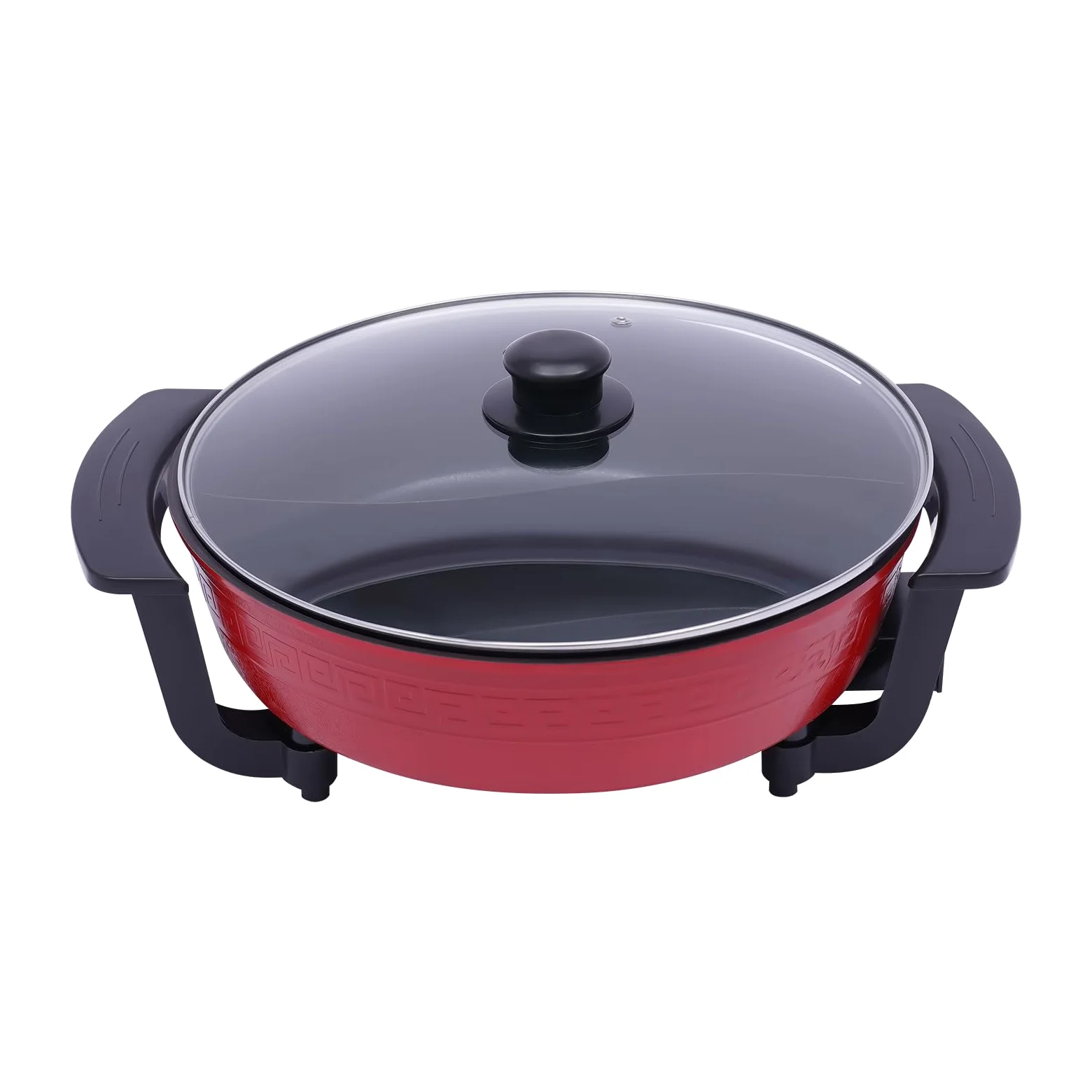 Shabu - Casserole électrique - 6 l - Casserole chaude Yin Yang Hotpot multifonction avec cloison et couvercle - Pour la maison, les fêtes, les réunions de famille - 1360 W - 30 cm - Rouge