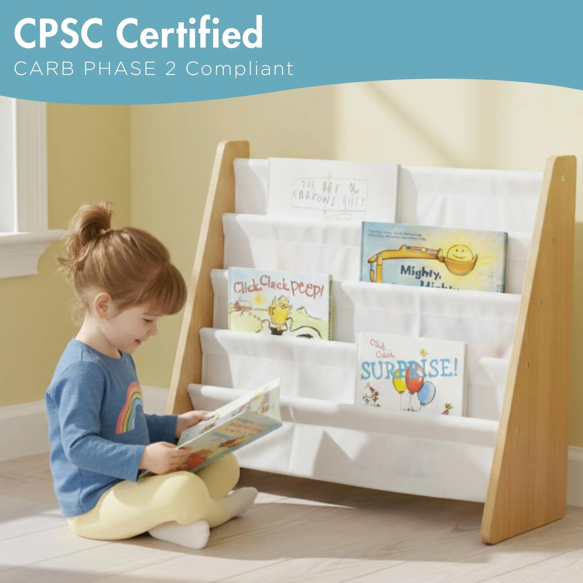 Humble Crew, bibliothèque pour Enfants, Rangement sur 4 Niveaux, Porte-Livres pour Enfants, étagère, Naturel/Blanc