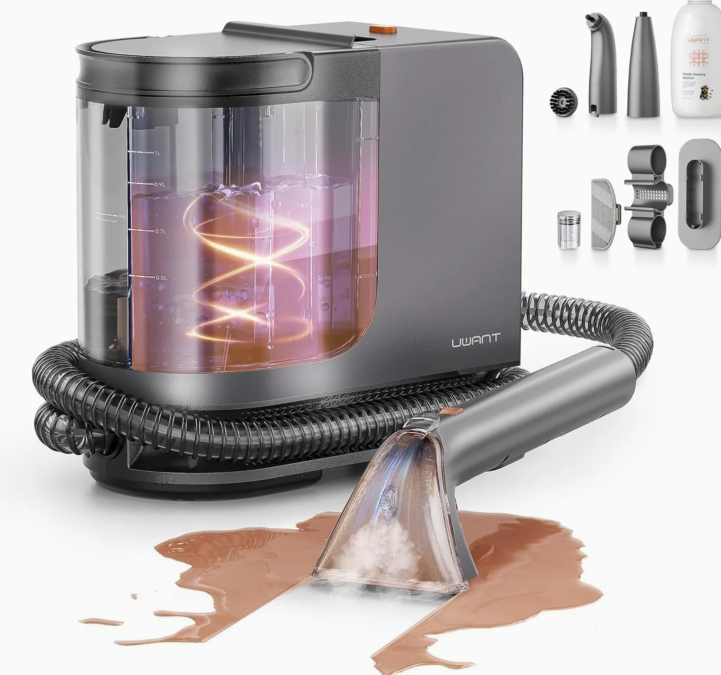 Uwant B400 Vapeur et Chauffage Shampouineuse Canapé Professionnel ，Aspiration Puissante 18Kpa，Portable avec 4 Accessoires,Nettoyeur Canapé Tissus 2-en-1 pour Tapis Set of 1,Meubles, Tissus, Voiture