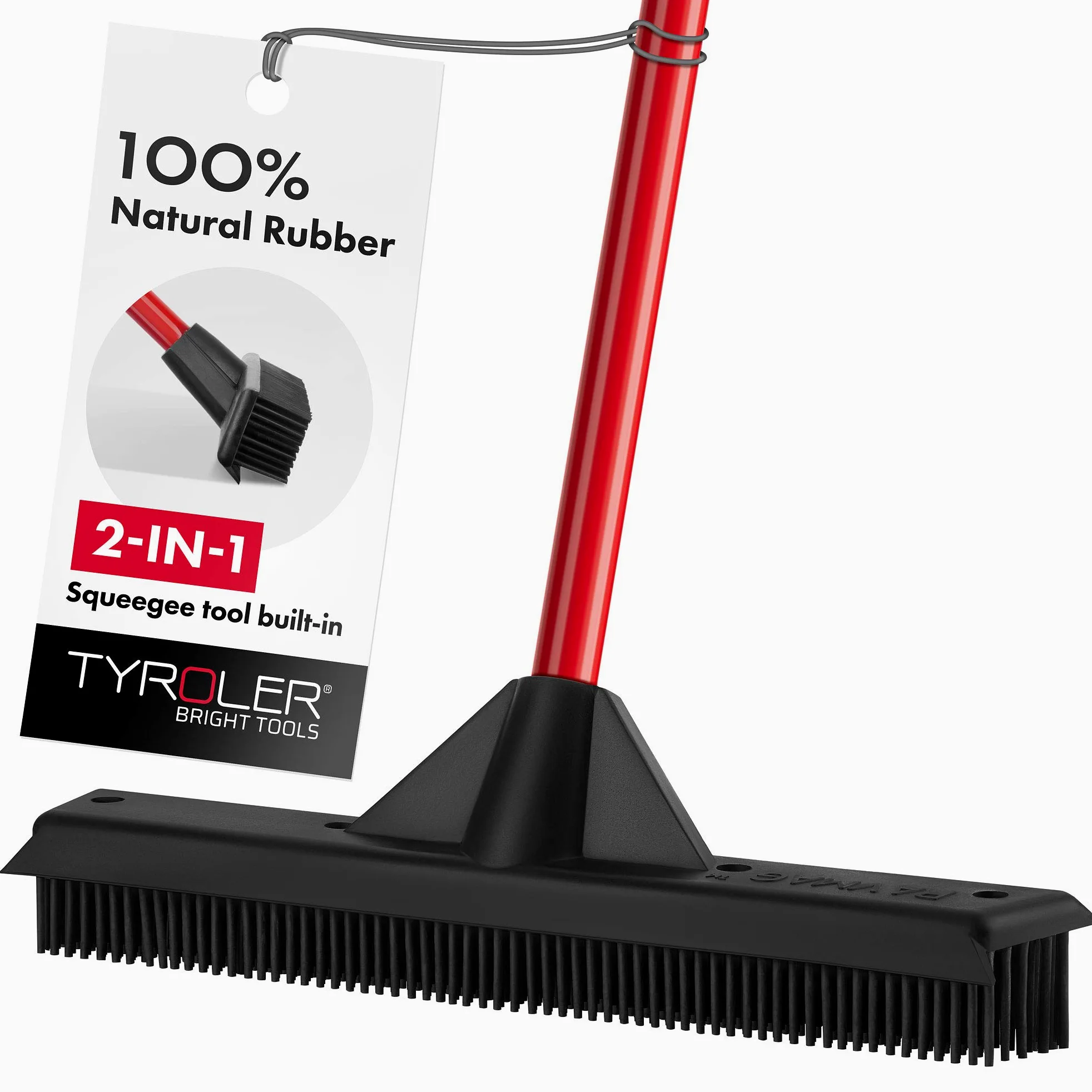 Tyroler Balai Caoutchouc & Raclette Sol | Tête De 33 cm Balai Bross Poils Animaux | Manche Anti-Rouille en 4 Parties de 140 cm pour Balais Coiffeur Caoutchouc Professionnel | Balais Nettoyer Sol