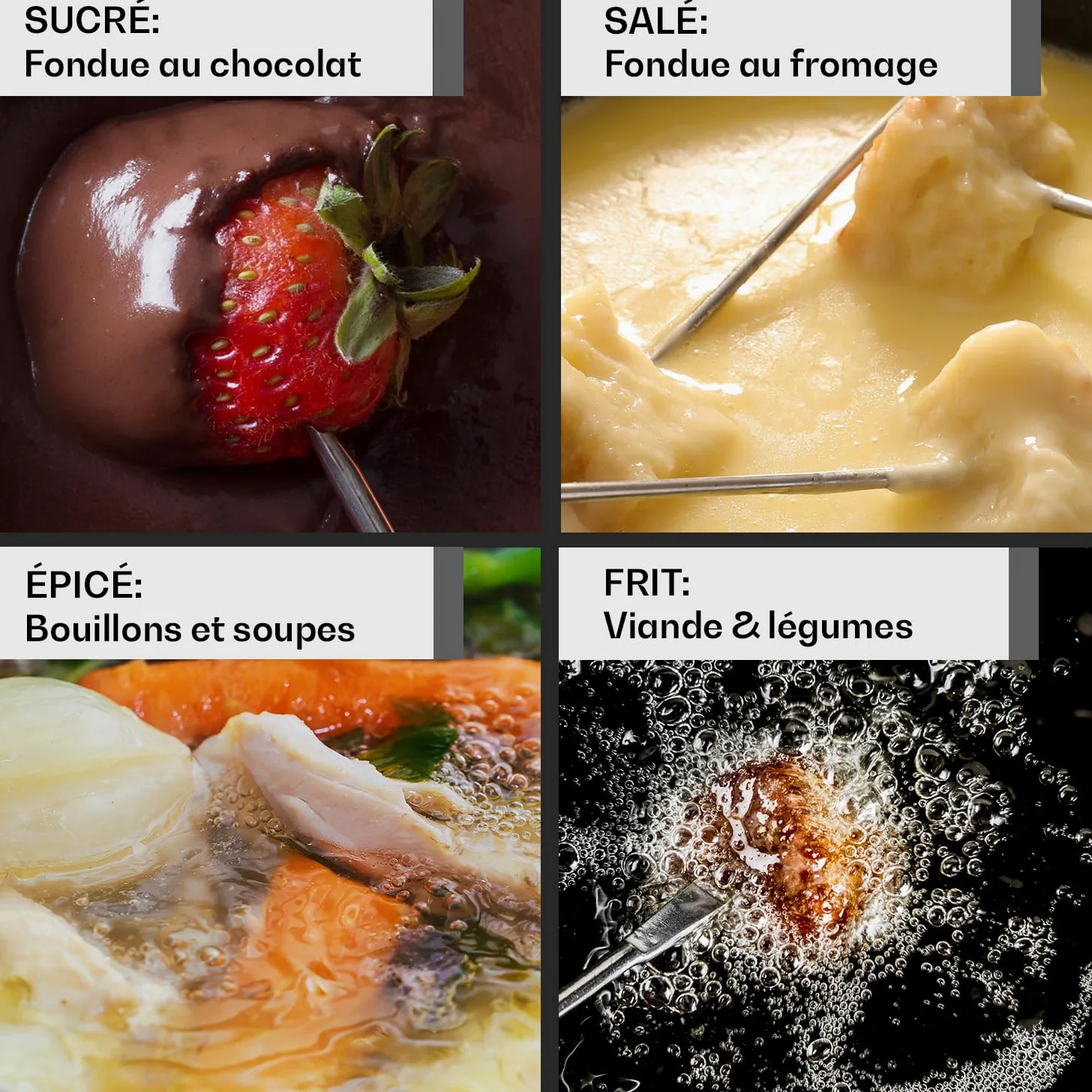 Appareil a Fondue Savoyarde et Chocolat, Appareil à Fondue Electrique avec 6 Fourchettes à Tremper, Service a Fondue Bourguignonne pour la Maison