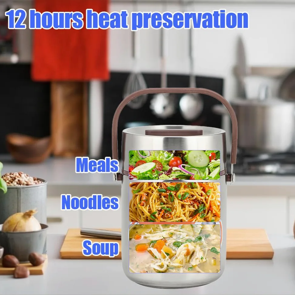 Thermique pour aliments et boissons chauds, boîte à lunch Récipient isotherme pour aliments Bocal sous vide Grande capacité en acier inoxydable Bento Flask Soup Garder au chaud Bouche large(1.6L)