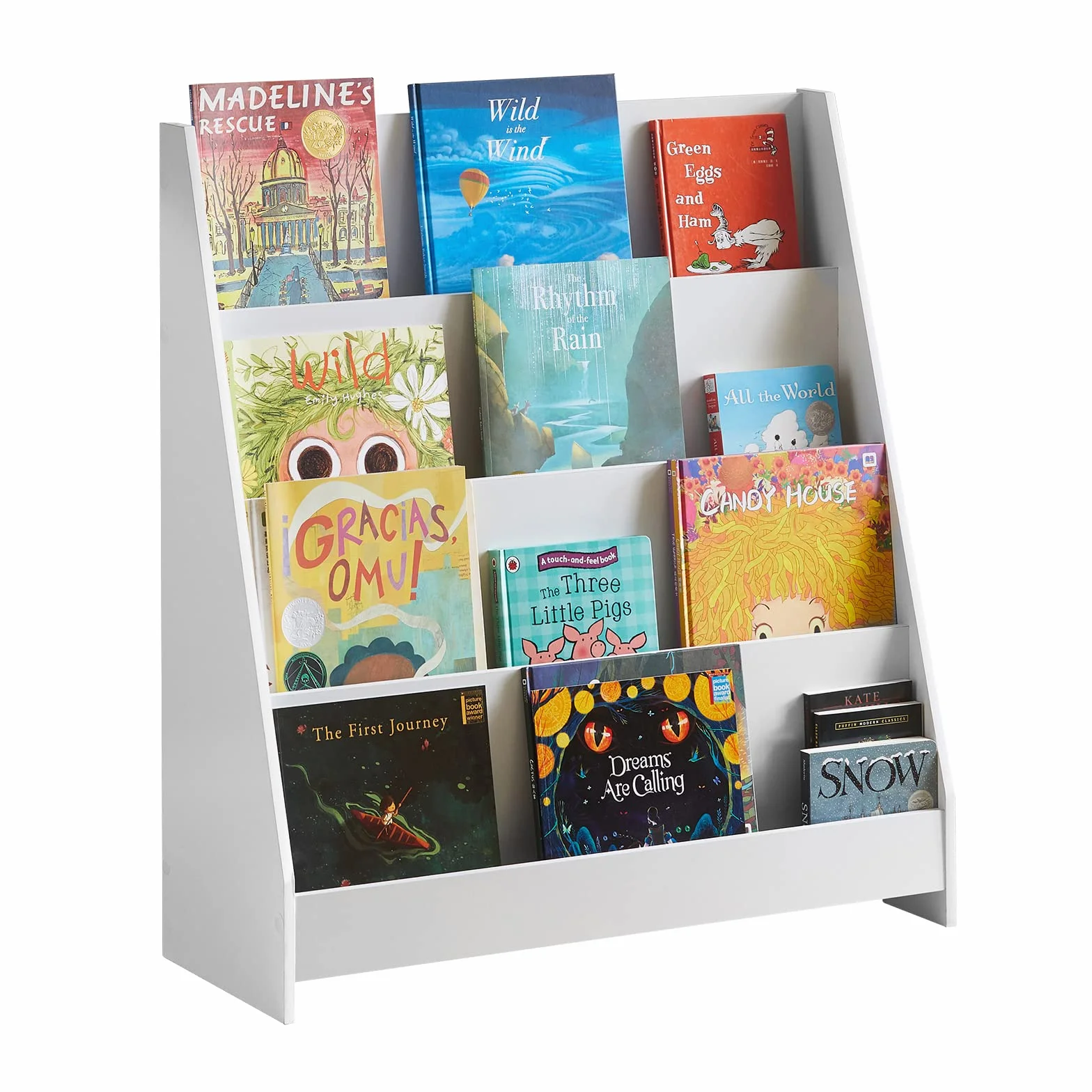 SoBuy Bibliothèque Enfant Rangement Livre Jouet Enfant Bibliothèque Livre 4 Niveaux Étagère à Livres Meuble de Rangement Chambre d'enfant Bureau Salon Blanc 80x30x88 cm KMB32-W