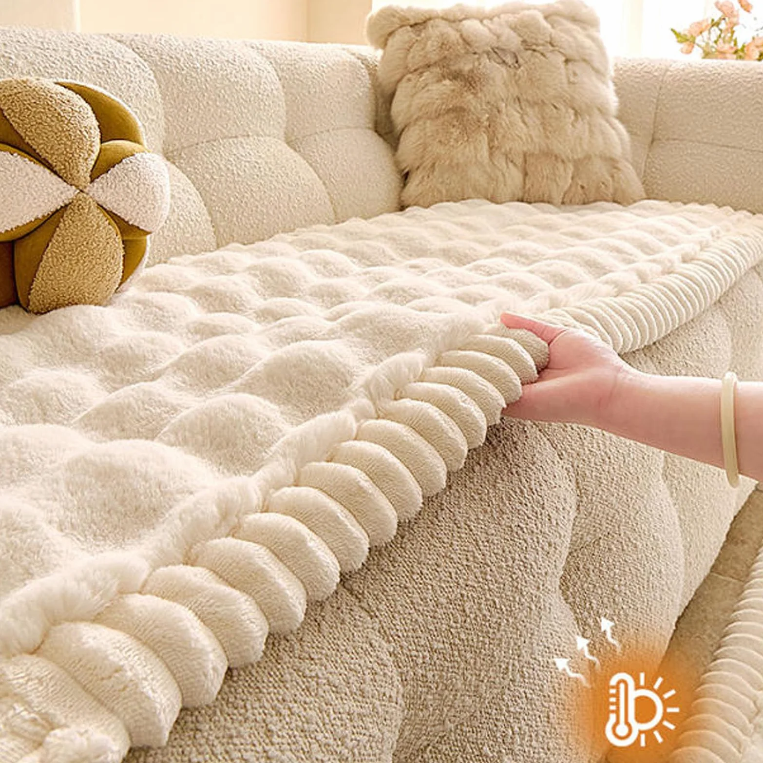 Générique Housse de Canapé Épais Peluche,Protege Canape Cuir Anti-dérapant | Housse Canape D'angle Couverture pour Canapé Tapis Rebord de Fenêtre Protection pour Canapé en Cuir de Salon,White,80x180cm