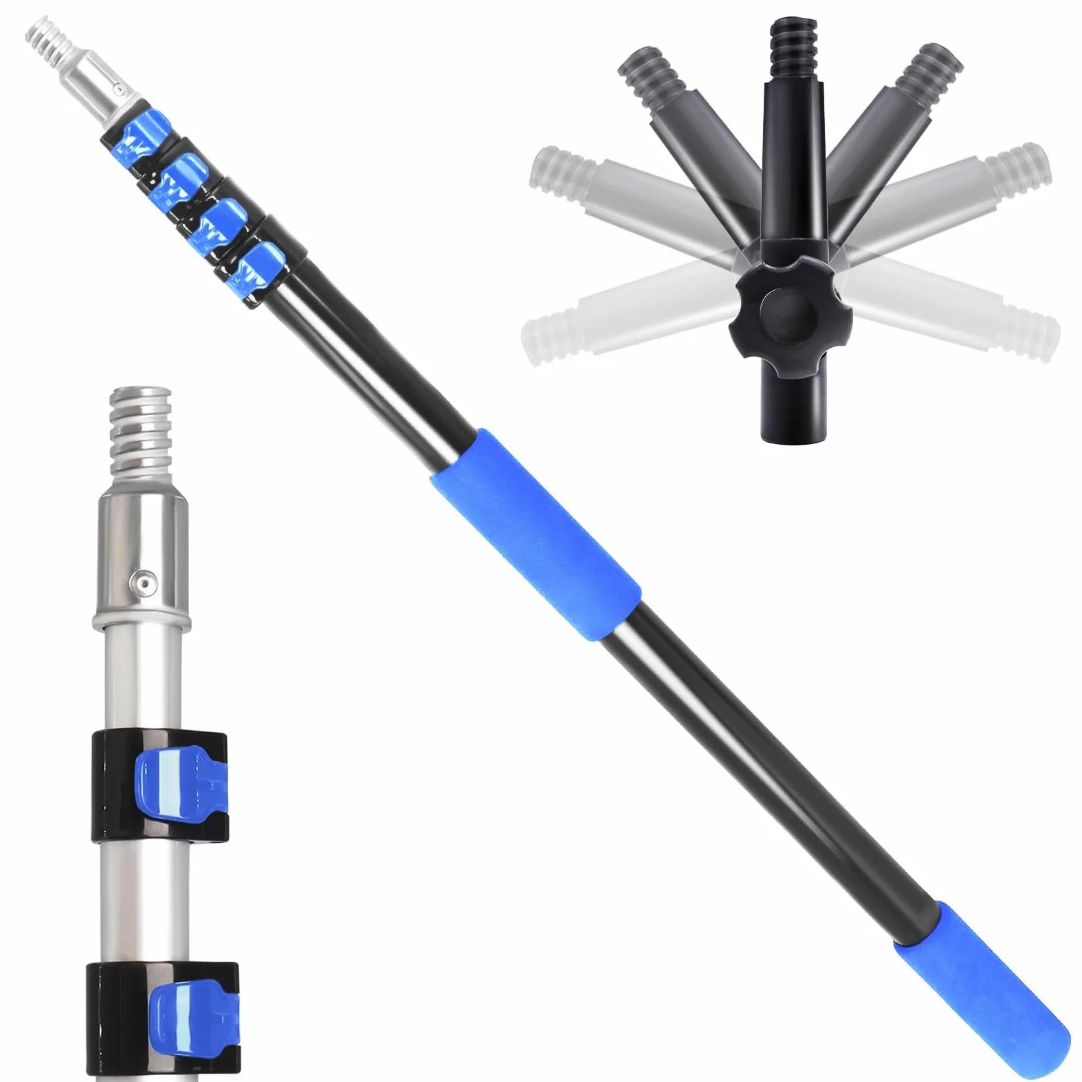 Barre Télescopique 6 m, Perche d’Extension Réglable 1.5-6 m, Légère avec Adaptateur Universel en Métal Twist-on, Idéale pour Peinture, Nettoyage Fenêtres et Gouttières