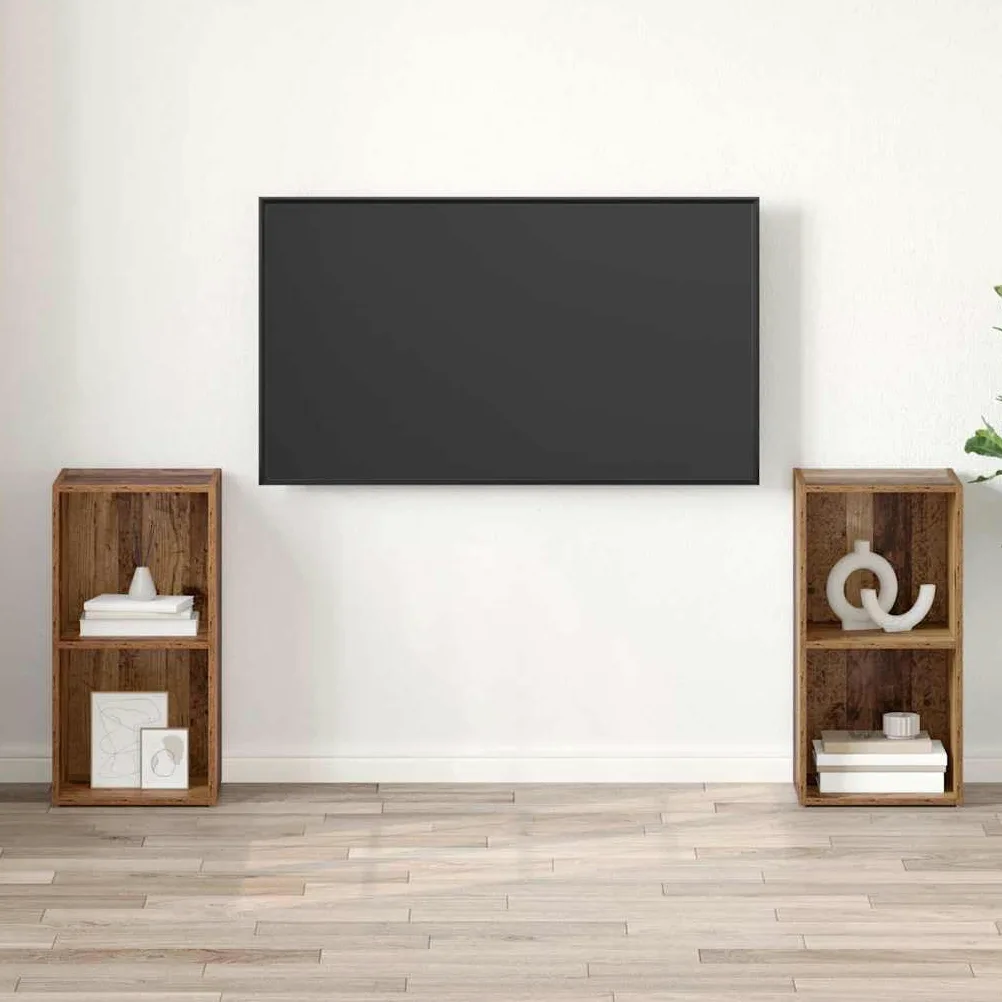 Ensemble Meuble TV Bois Ancien 2 pièces avec étagères murales 72 x 35 x 36,5 cm pour Salon séjour Chambre Rangement Console Support Audio vidéo