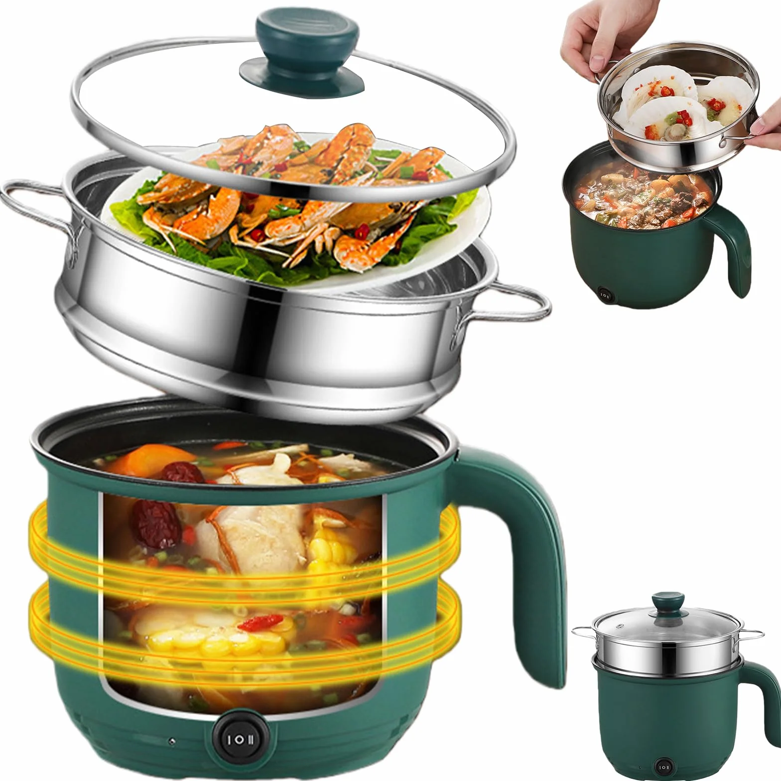 Hotpot électrique avec cuiseur à vapeur, mini multicuiseur portable anti-adhésif, pot hotpot poêle électrique multifonction, poêle à frire électrique, cuiseur de ramen rapide pour steak/nouilles/soupe