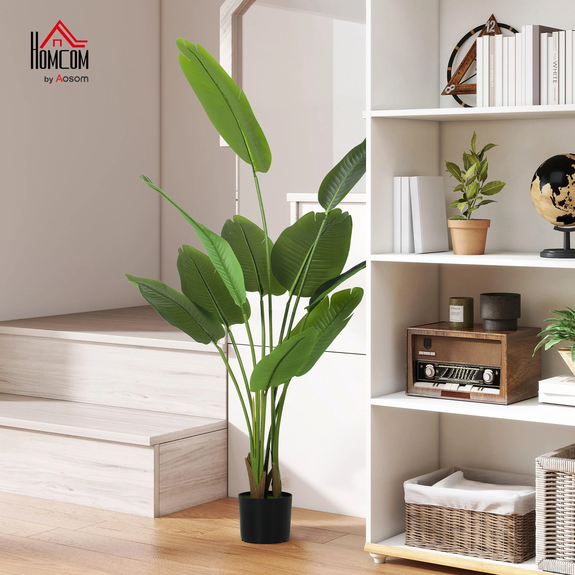 HOMCOM Plante Artificielle Intérieure Oiseau de Paradis 160 cm Vert | avec Pot en Plastique et Terreau Floqué, Arbre Artificiel, Fausse Plante pour Maison Bureau Salon Chambre