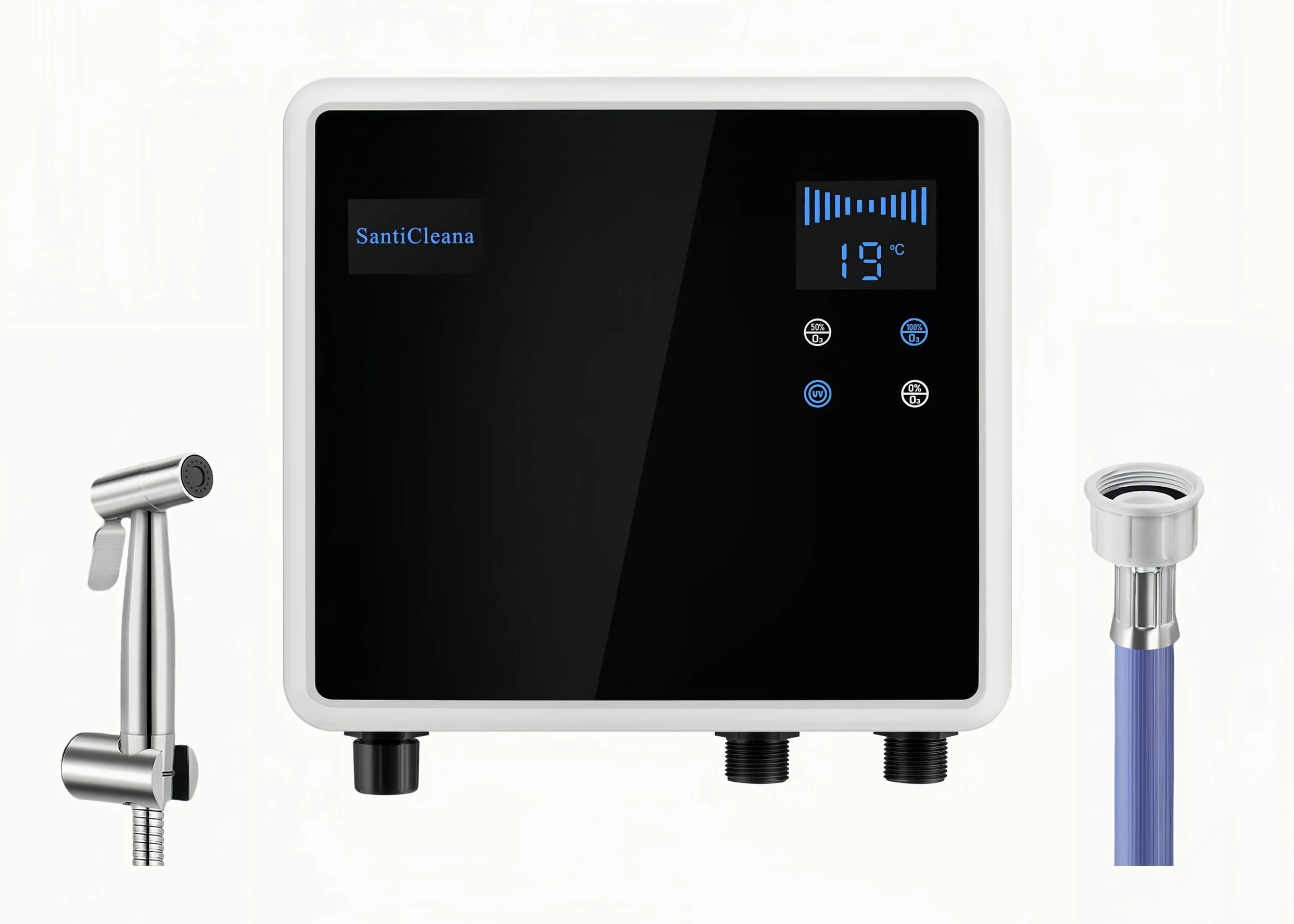 SantiCleana Générateur d’ Eau à l’ Ozone pour Machine à Laver - avec Pulvérisateur en Acier Inoxydable ! 2 Sorties d’ Eau ! - Taux de Nettoyage Plus Élevé !