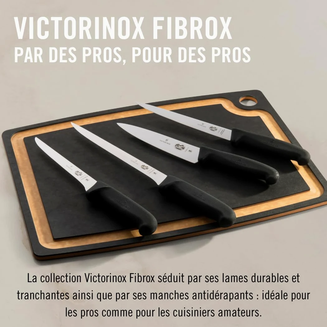 Victorinox Fibrox Couteau de boucher, Couteau long pour couper de gros morceaux de viande, 20 cm, Lame incurvée, Tranchant, Inox, Noir