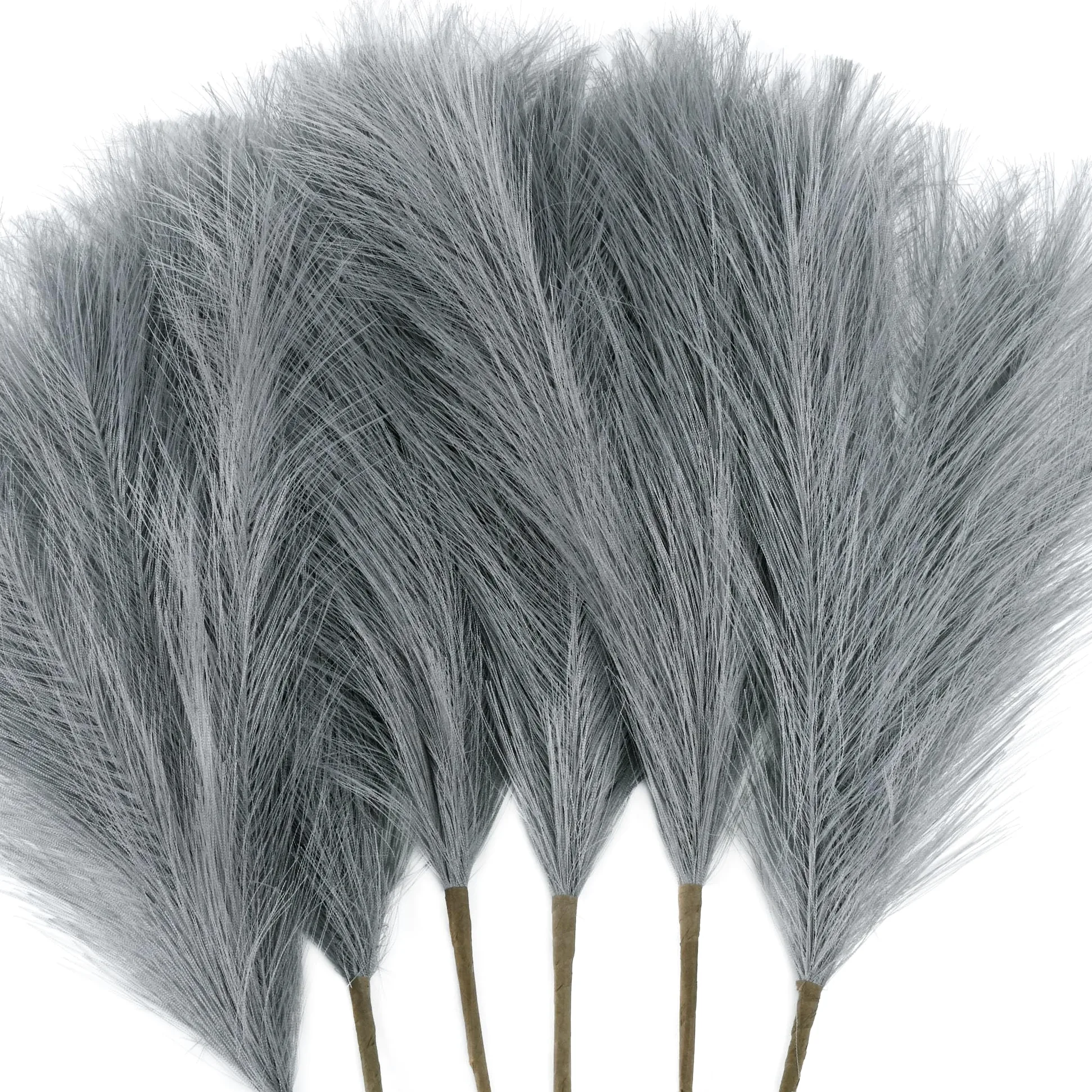 Lot de 6 arrangements d'herbes de la pampa artificielles – 45 cm – Tiges d'herbe artificielle moelleuse pour décoration d'intérieur et de mariage (gris)