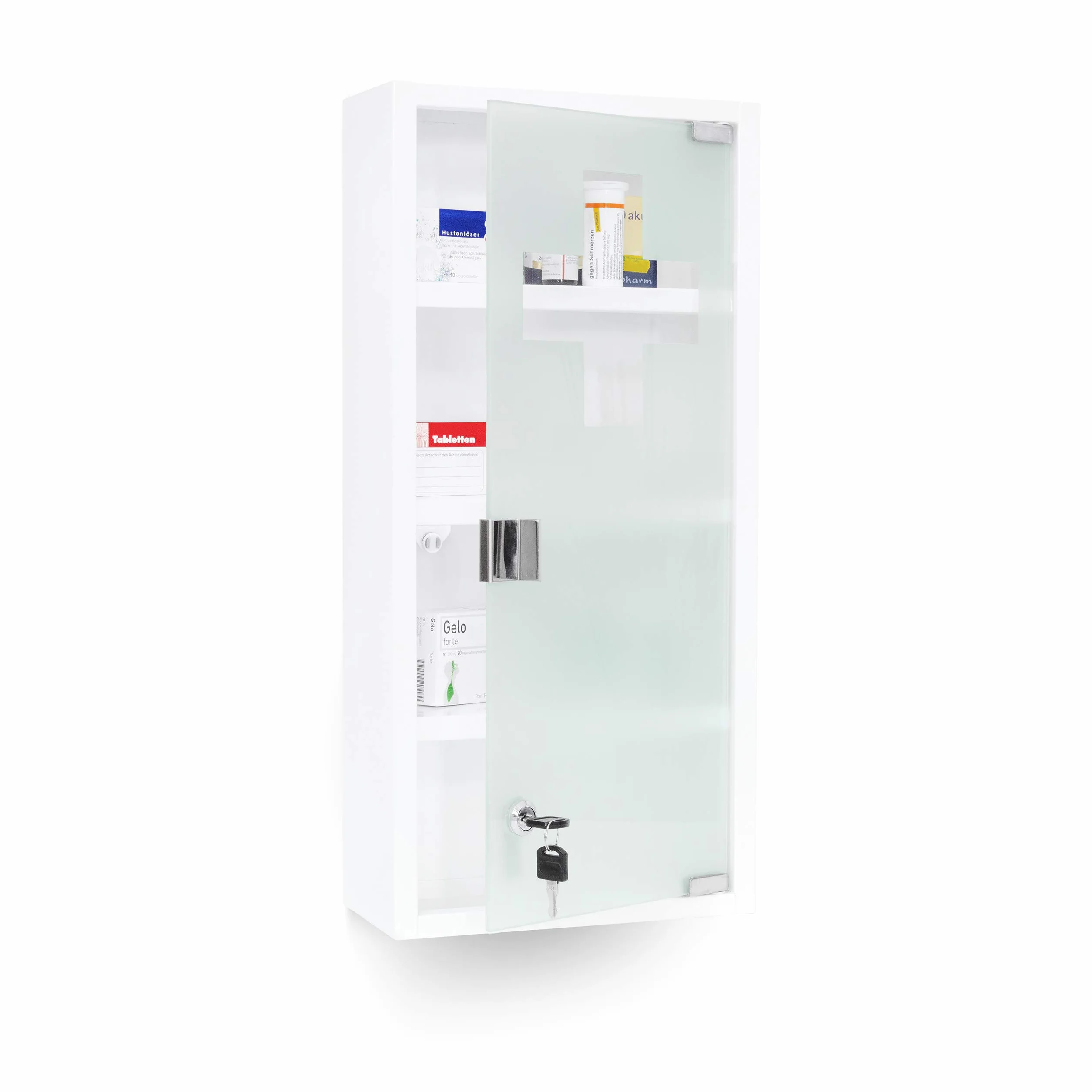 Relaxdays Armoire à pharmacie blanche inox avec porte magnétique en verre opale Hx l x P 57 x 27 x 12 cm, blanc