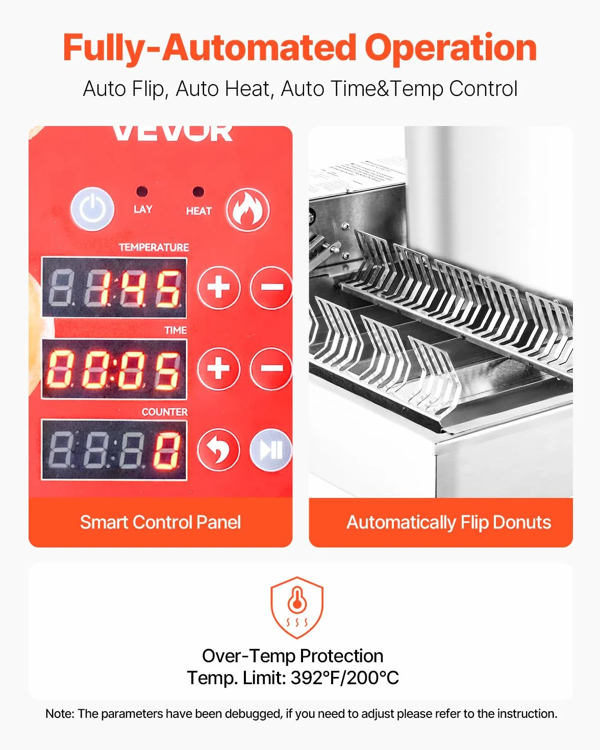VEVOR Machine à beignets automatique commerciale, appareil à donuts électrique à 6 rangées, haute puissance, 360 pièces/heure, trémie de 4,5 L, friteuse en acier inoxydable, avec contrôle intelligent