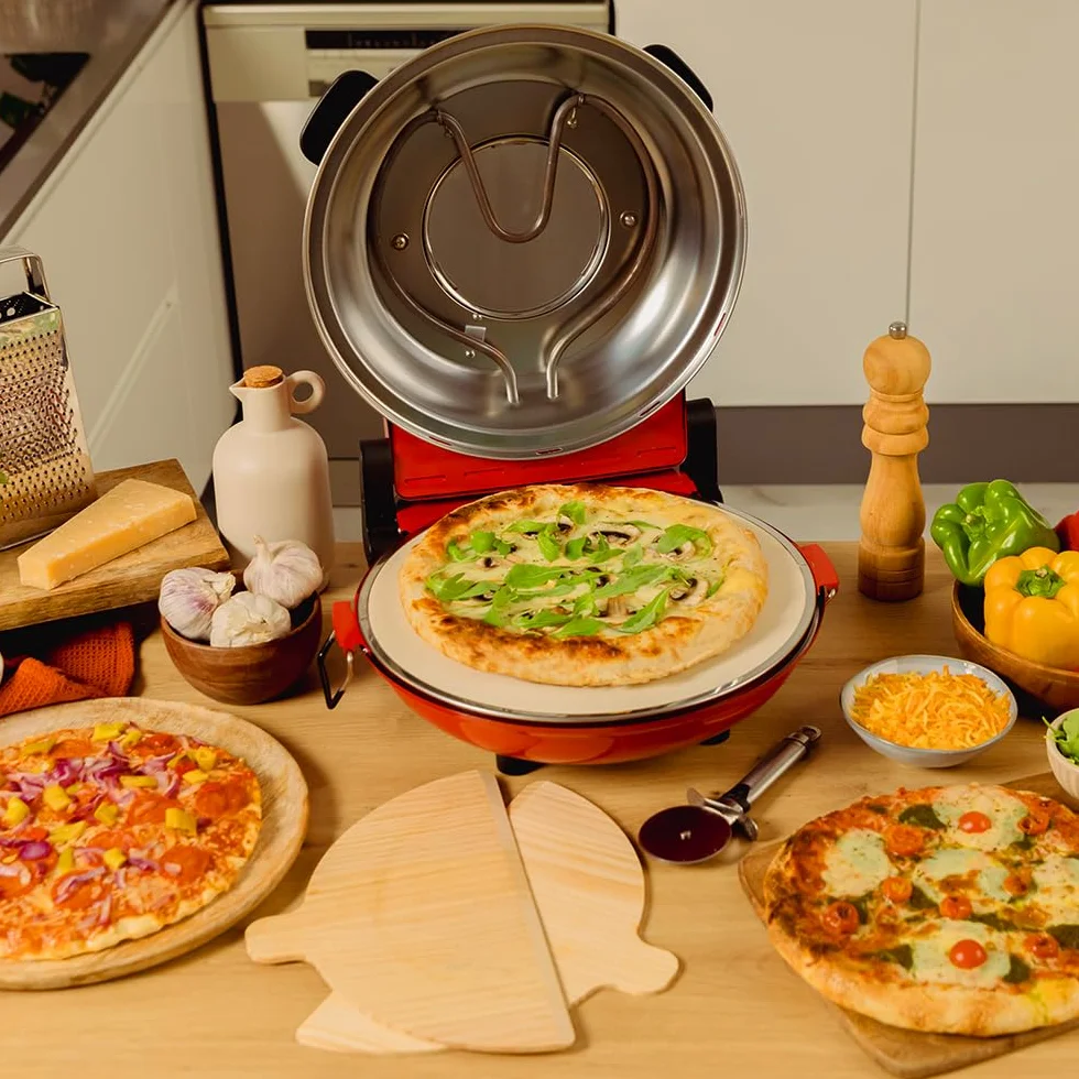 Cecotec four-gril électrique pour pizza Fun Pizza&Co Mamma Mía Vista, 1200 W, minuteur 15 minutes, température maximale de 420ºC en 3 minutes, fenêtre de visualisation, plaque de pierre.