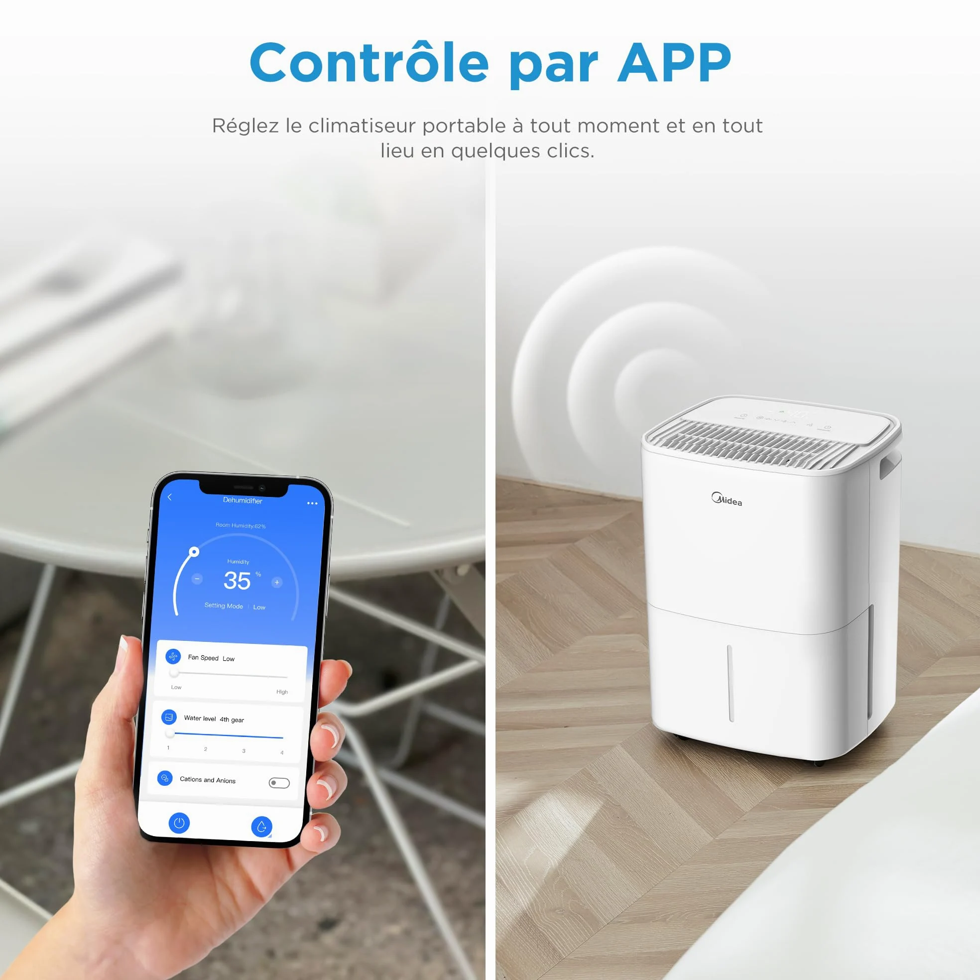 MIDEA Deshumidificateur d air Anti Moisissure 12L - Compresseur Intelligent et APP - Absorbeur d'humidité electrique - Séchage du Linge, Capteur d'humidité Auto et anti-condensation - Idéal pour 35m²