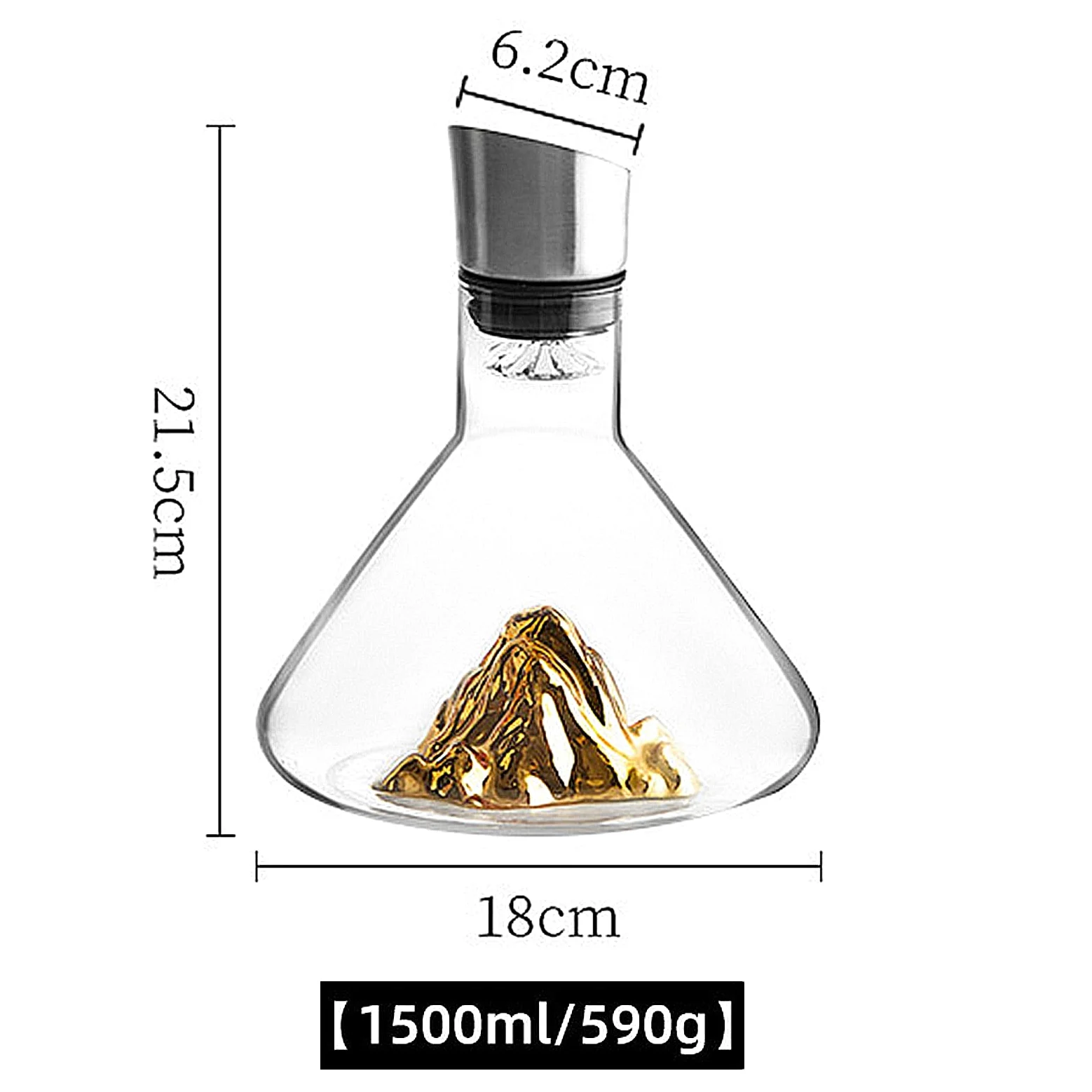 Kit de décanteur de vin avec filtre aérateur, décanteur de vin rouge 1,5 l, sans plomb, accessoires de vin soufflé à la main, aérateur de vin transparent Iceberg Design (doré)