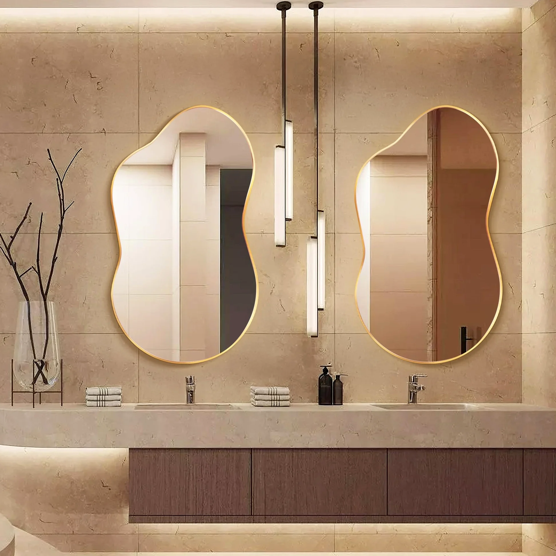 Miroir Mural Irrégulier, Miroir Décoratif Asymétrique avec Cadre en Alliage d’Aluminium Qualité Aviation pour Salle de Bain, Chambre, Salon, Entrée
