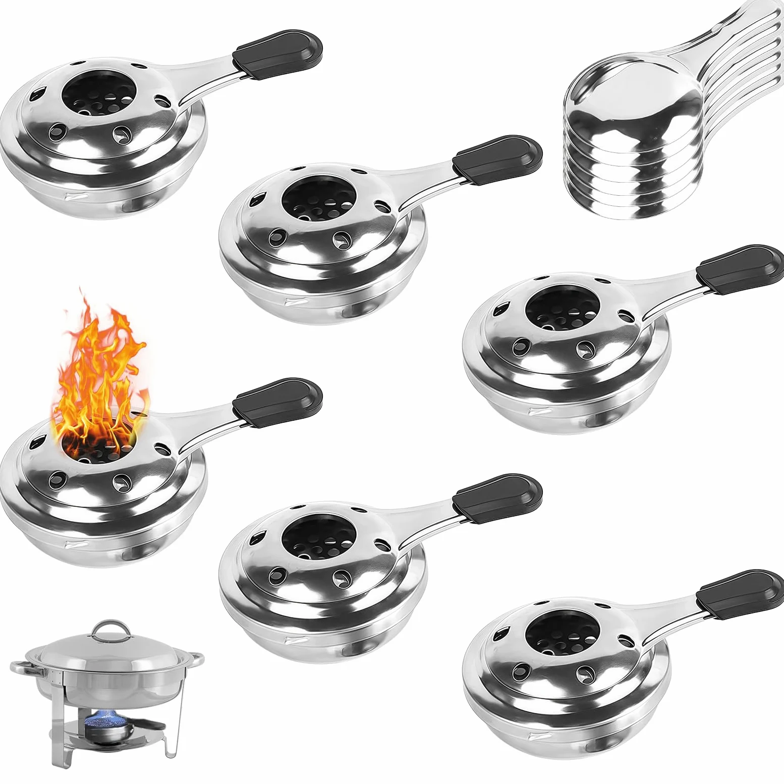 Lot de 6 brûleurs à fondue : récipient à pâte combustible en acier inoxydable, brûleur à pâte portable, mini brûleur à alcool en acier inoxydable, pâte combustible pour récipient de maintien au