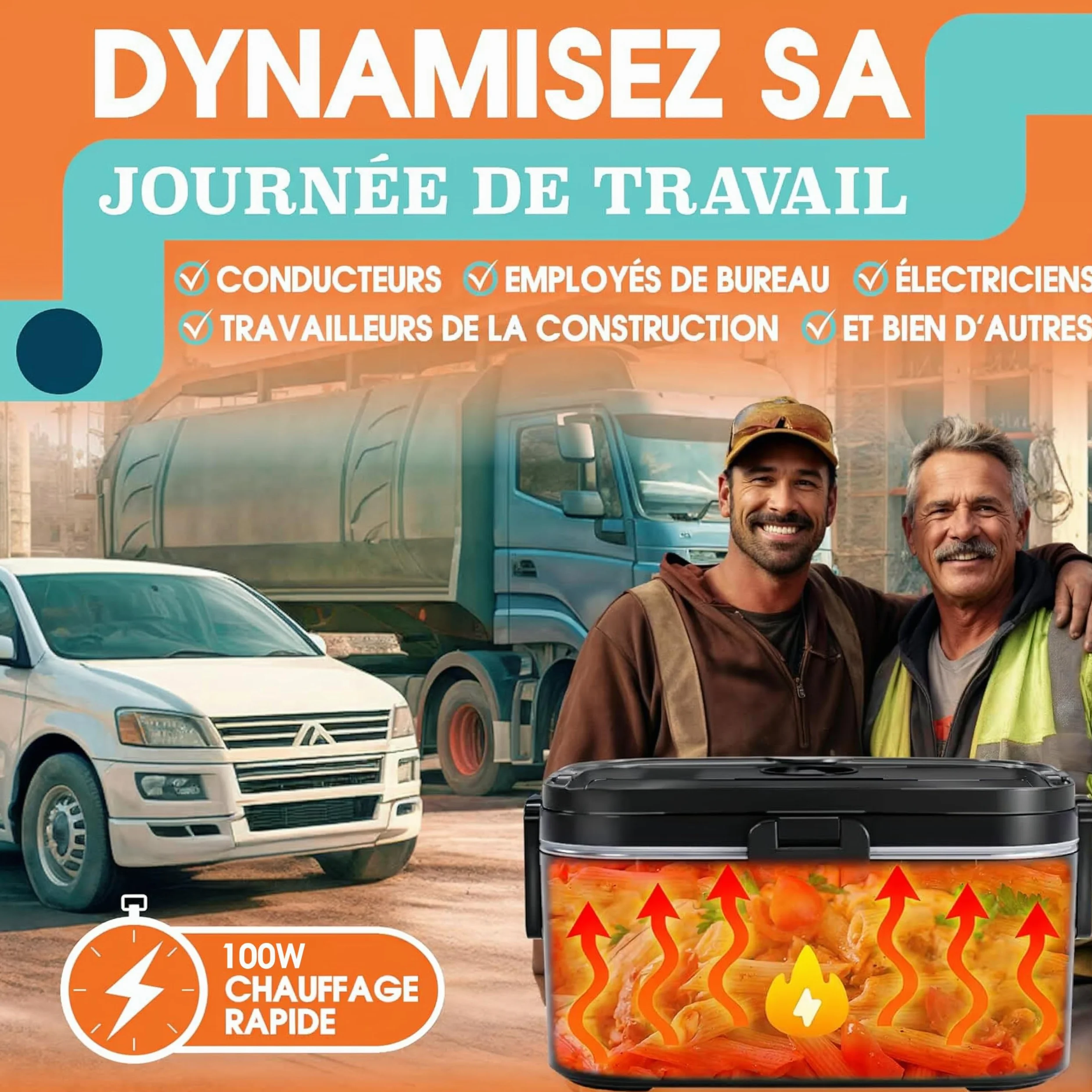 TRAVELISIMO XL Gamelle Chauffante Grande Capacité 1,8L Lunch Box Chauffante 100W Chauffe Repas 3 en 1 220V 24V 12V, chauffe Plat voiture, Gamelle Chauffante Allume Cigare, Acier Inoxydable