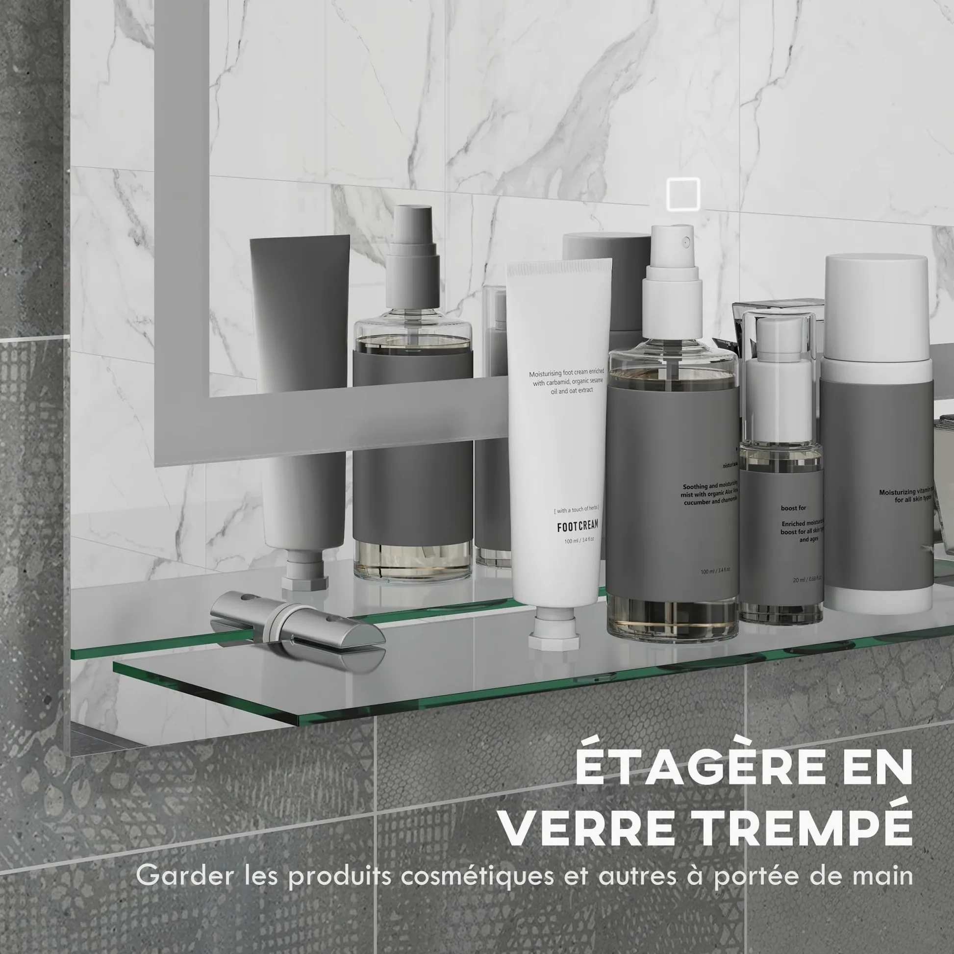 kleankin Miroir Lumineux LED rectangulaire Miroir Mural avec étagère de Salle de Bain 70 x 50 cm luminosité réglable Anti-buée Interrupteur Tactile