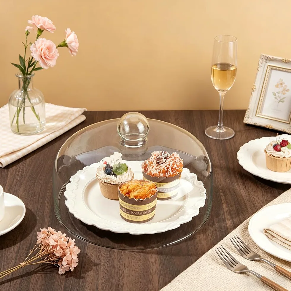 UNICRAFTALE Cloche à Gateau En Verre Rond Clair De 13.7 cm De Haut Sans Socle Pour Présentation De Mini Gateaux Desserts Fromage Dans Cuisine Mariage Fête