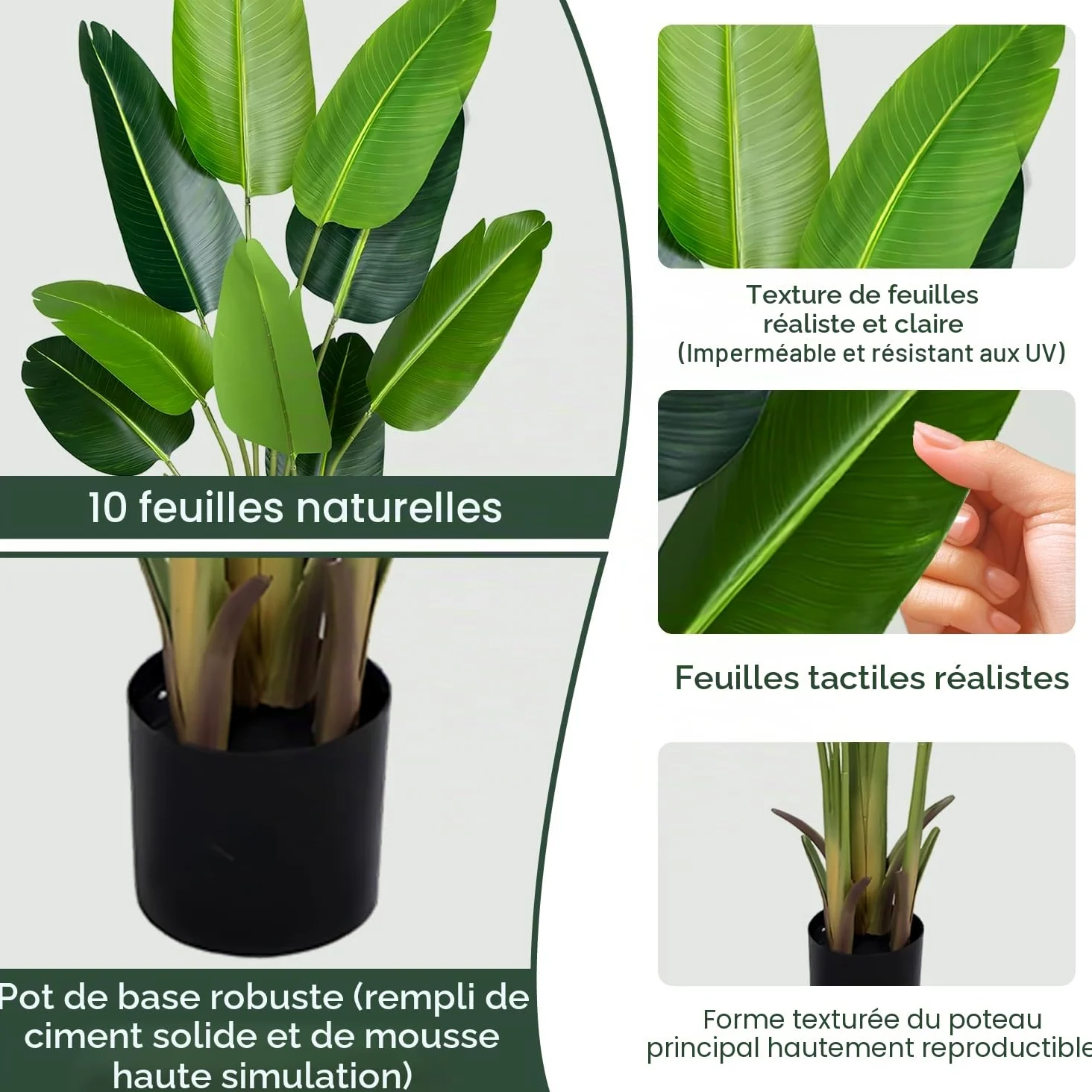 Plante Artificiel Oiseau de Paradis 160 cm, Palmier Tropical Artificiel avec 10 Feuilles, Plantes Artificielles en Pot pour Décoration Intérieur Extérieur, Salon, Bureau, Jardin, Cadeau