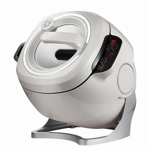 Machine de cuisson automatique, 6 L électrique Wok Machine à riz frit, démarrage en un clic, 3 vitesses réglables, rotation automatique à 360°, pour sauter, ragoût, cuisson