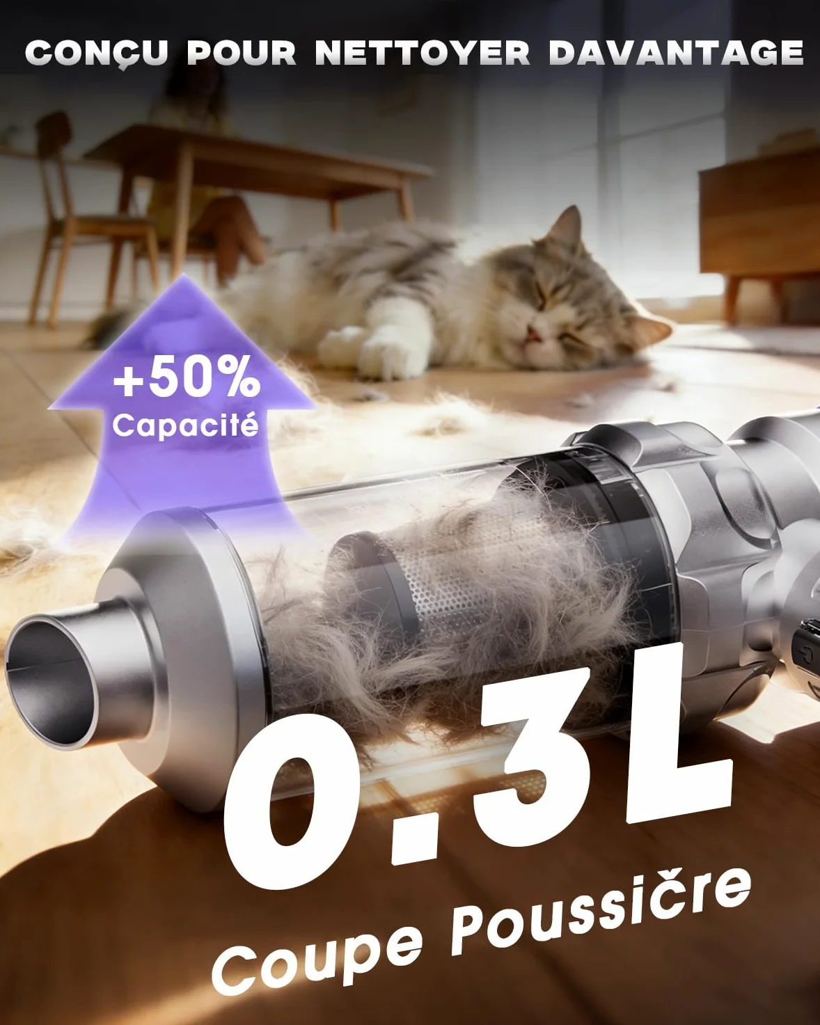 Aspirateur Voiture Sans Fil, 28000Pa Aspirateur a Main, 4-in-1 Aspirateur Voiture Puissant Sans Fil avec Moteur Brushless, 3 Niveaux d'aspiration pour Voiture Cuisine Maison des Poils d'animaux