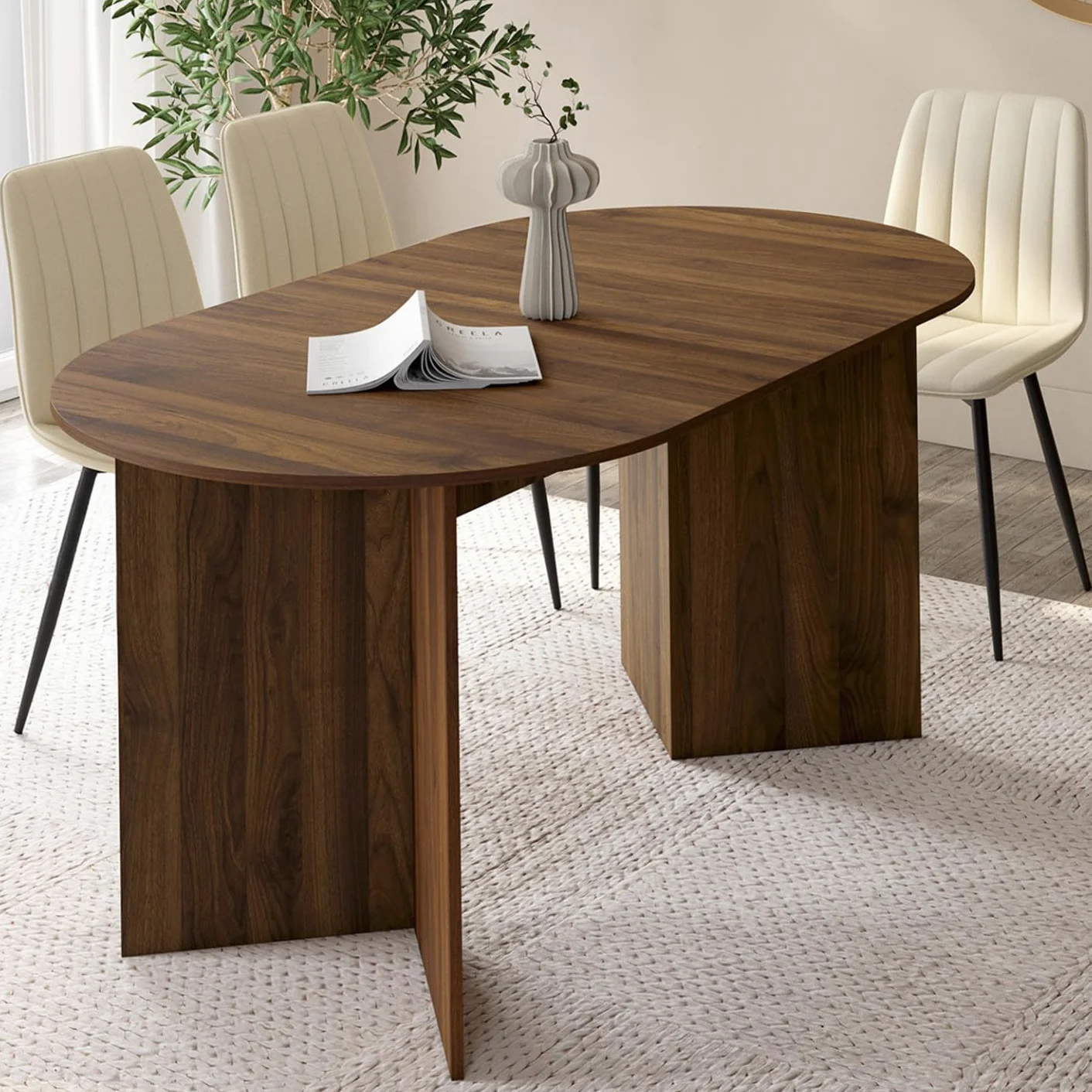 IDMarket - Table à Manger Extensible Ovale Marthe 6-10 Personnes Noyer 160-200 cm