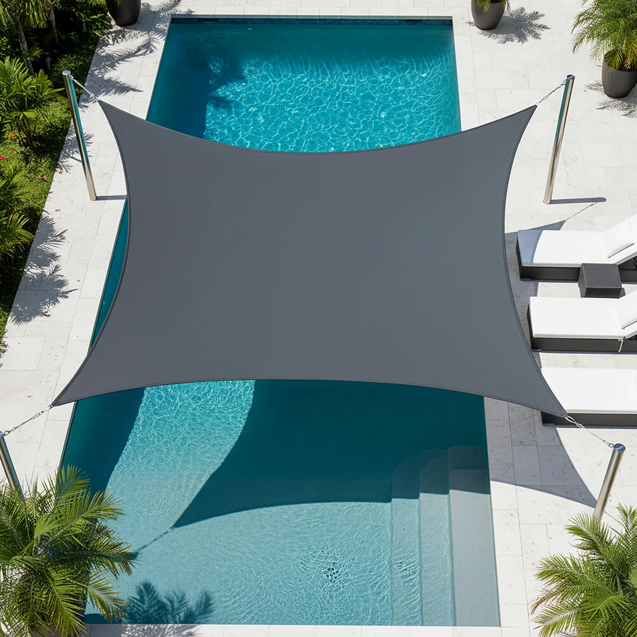 Tente d'ombrage Relaxdays, 5 x 5 m, Polyester, déperlant, œillets & Cordes de Tension, Toile carrée, Gris foncé
