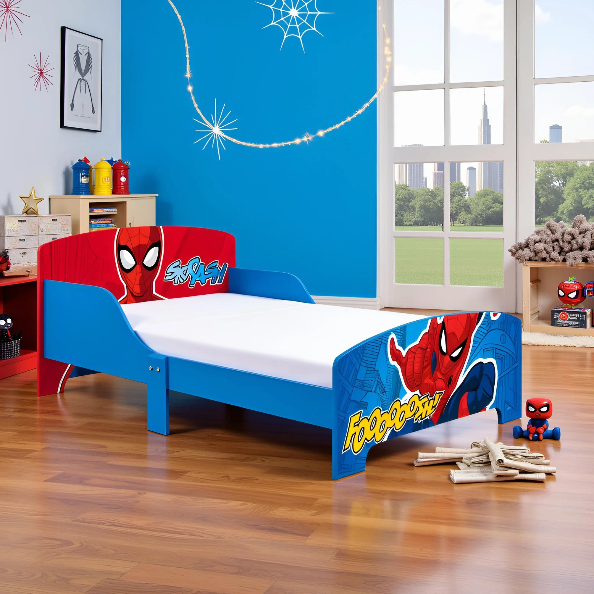 ARDITEX - Lit Enfant en Bois Marvel Spiderman - 77x143x60cm - Couleur Bleu et Rouge - Convient aux Matelas Standards 70x140cm - Montage Facile