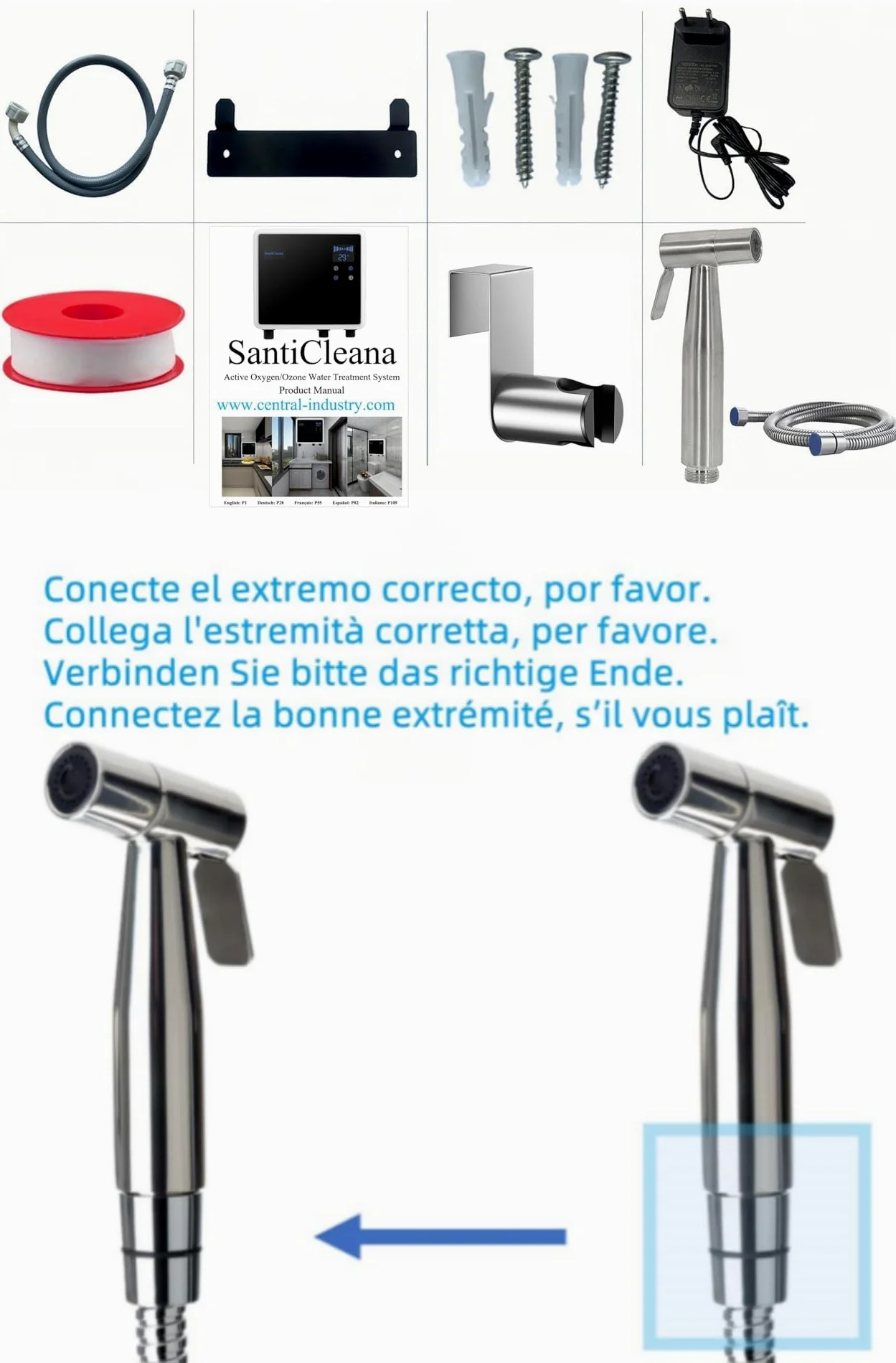 SantiCleana Générateur d’ Eau à l’ Ozone pour Machine à Laver - avec Pulvérisateur en Acier Inoxydable ! 2 Sorties d’ Eau ! - Taux de Nettoyage Plus Élevé !