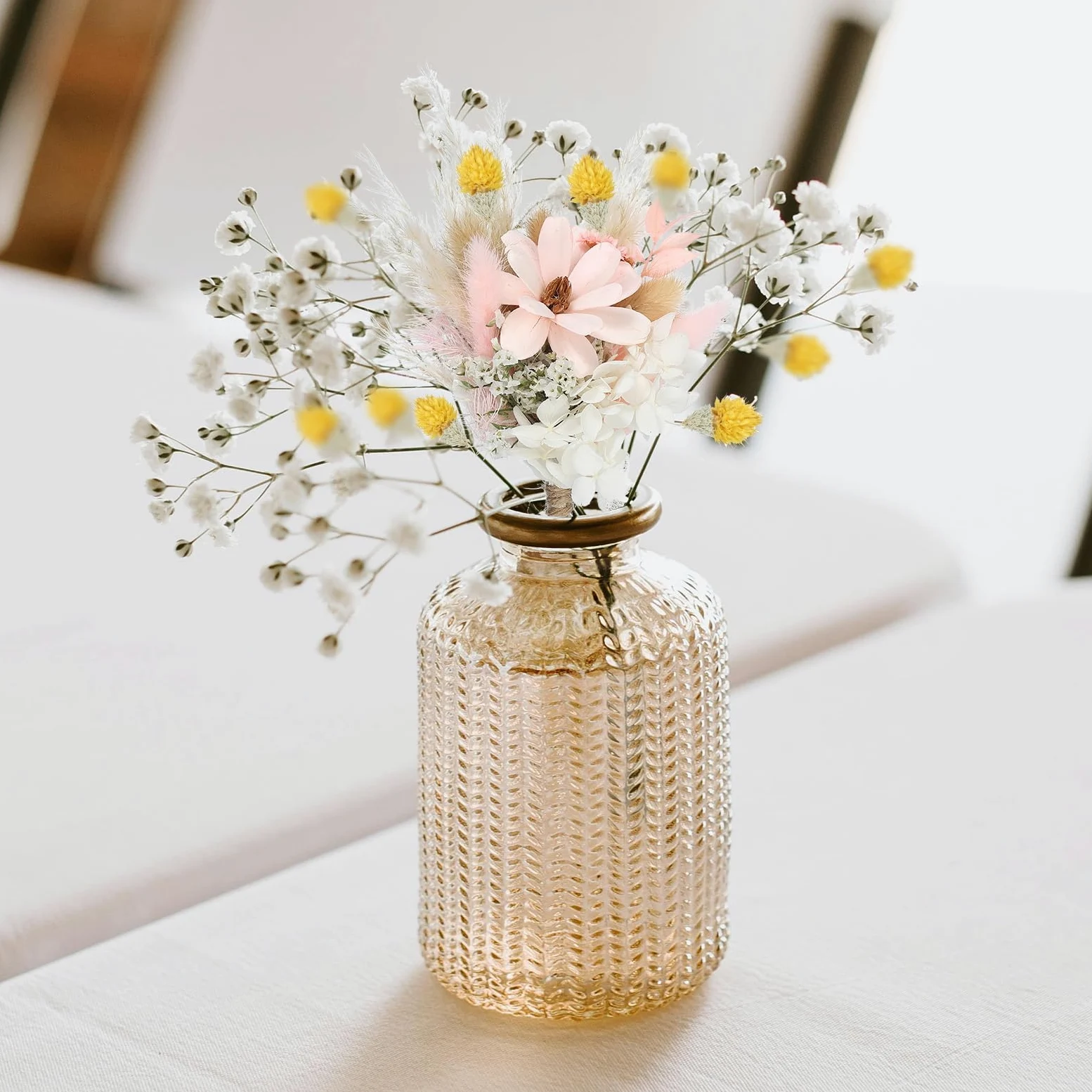 PATIKIL Mini Bouquet de Fleurs Séchées, 10pcs Herbe de Pampa Fleur Naturel avec Tige Décoration Gypsophile Boho Plante Florale pour Mariage Fête Artisanat DIY Loisirs Créatif, Violet/Blanc