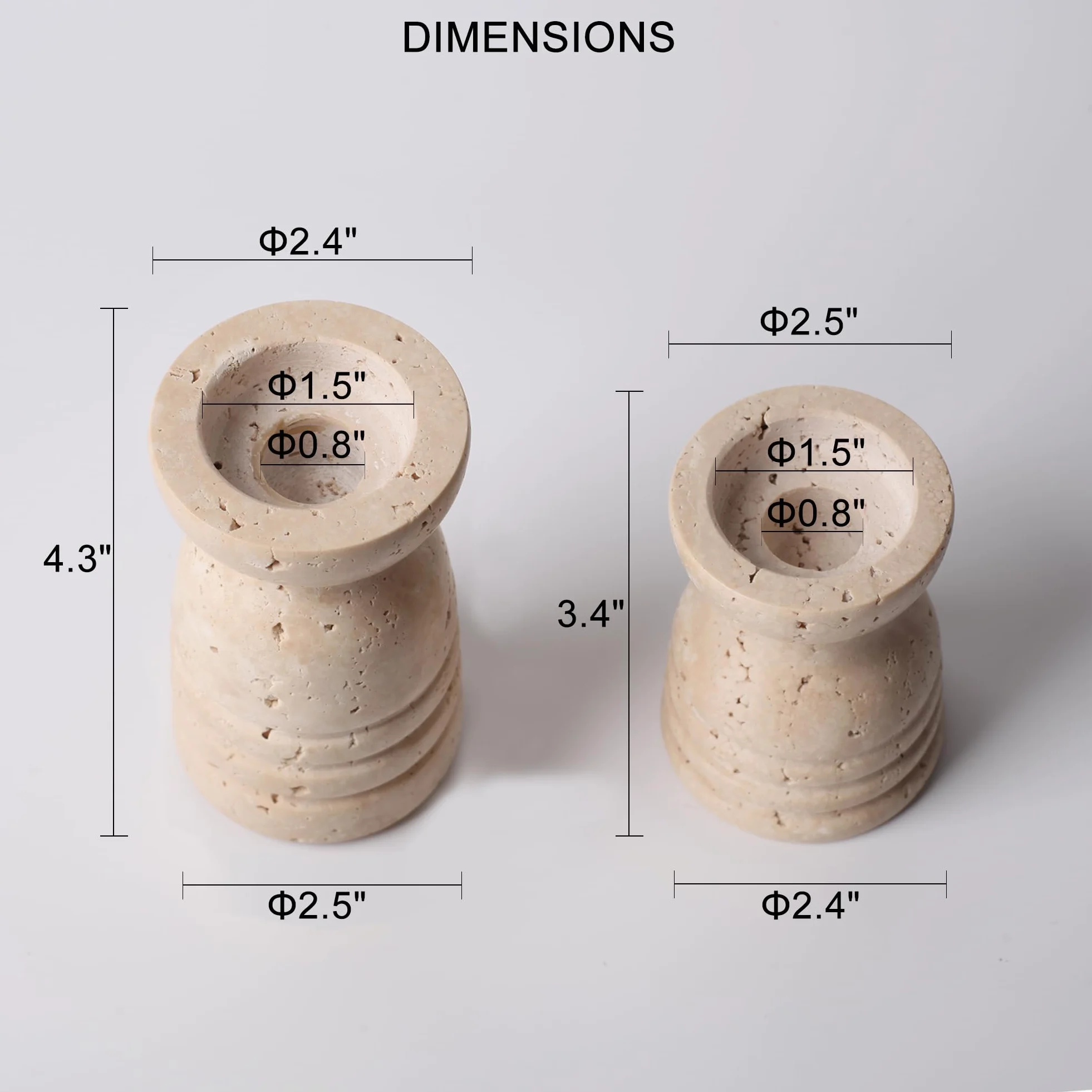 Lot de 2 bougeoirs Italiens en véritable travertin Naturel en marbre de qualité supérieure pour Mariage, Salle à Manger, fête, bougeoir pour Bougies piliers de diamètre 1,9 cm de diamètre